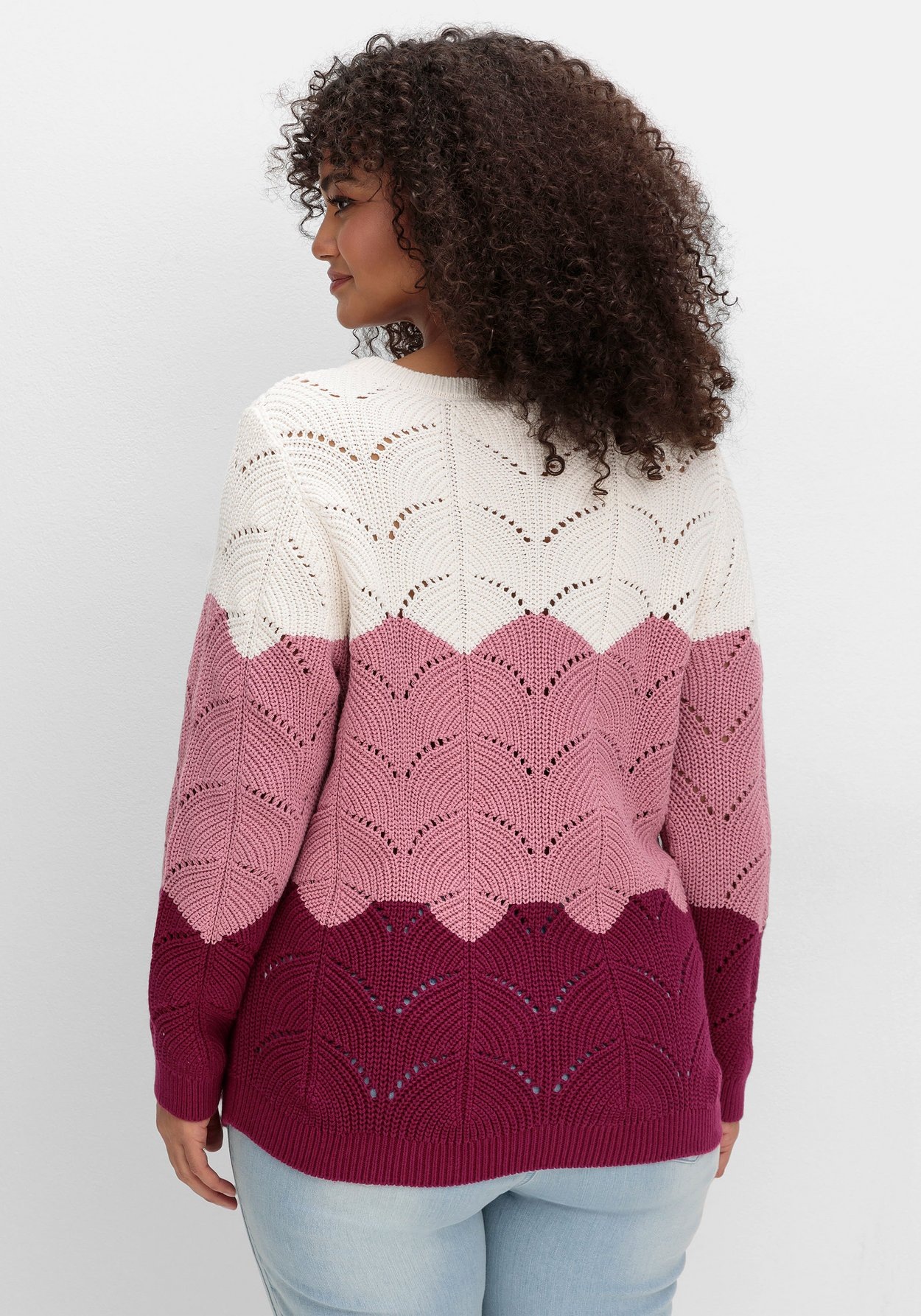 Sheego Rundhalspullover »Pullover im Ajourstrick, mit Colourblocking im Ajourstrick, mit Colourblocking«