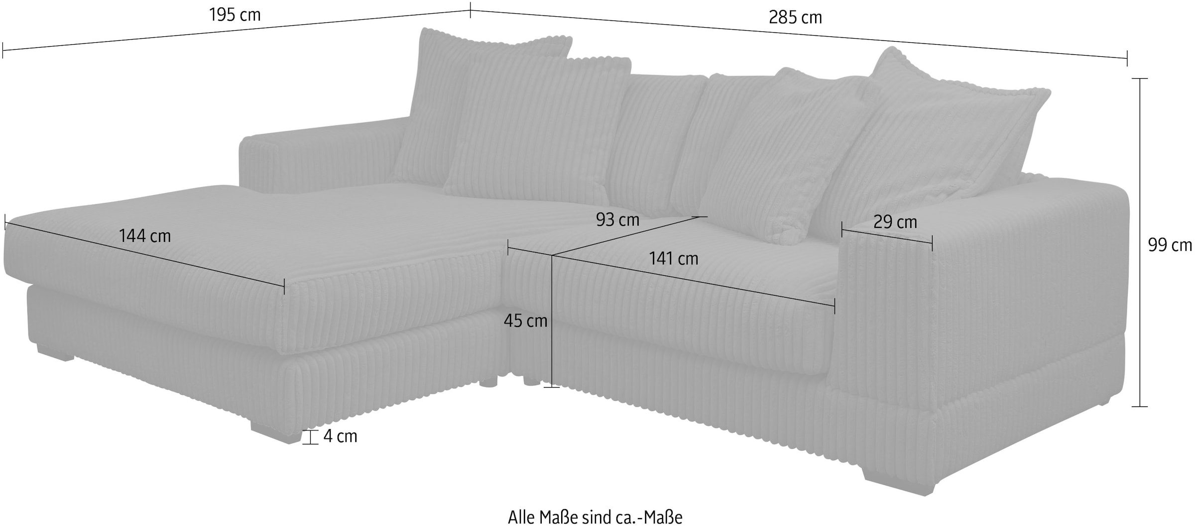 WERK2 Ecksofa »Eldorado, Megasofa, Polsterecke mit viel Platz, Breite 285cm, L-Form«, Design Ecksofa, besonders weicher Sitzkomfort, extra breite Recamiere