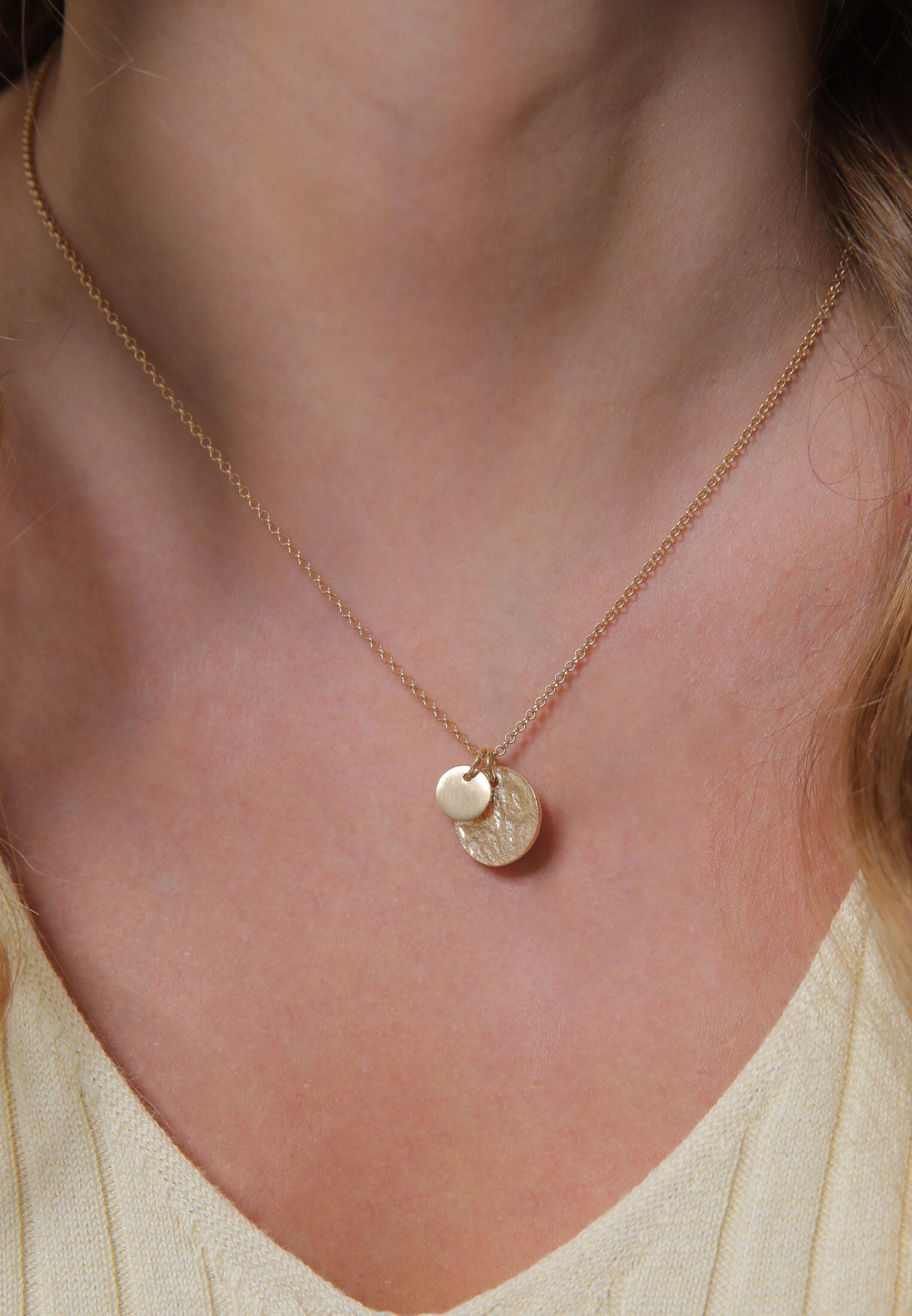 Elli Kette mit Anhänger »Halskette Plättchen Münzen Organic Look 925 Silber«
