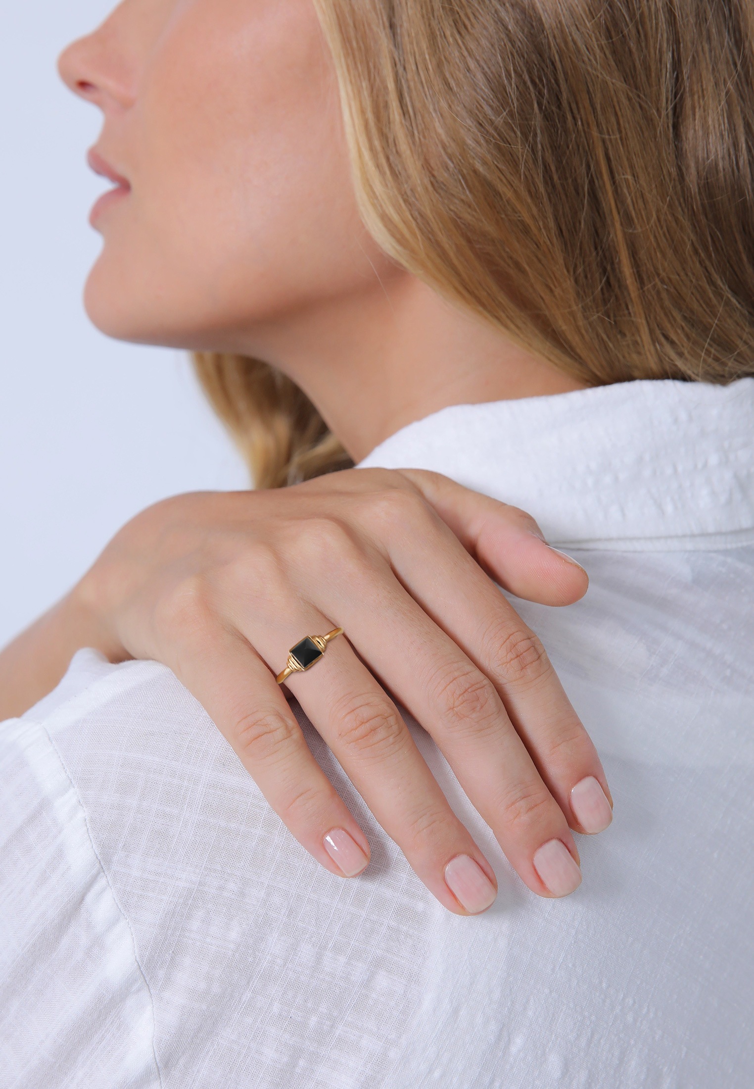 Elli Premium Silberring »Ring Onyx Quadrat Vintage 925 Silber vergoldet«