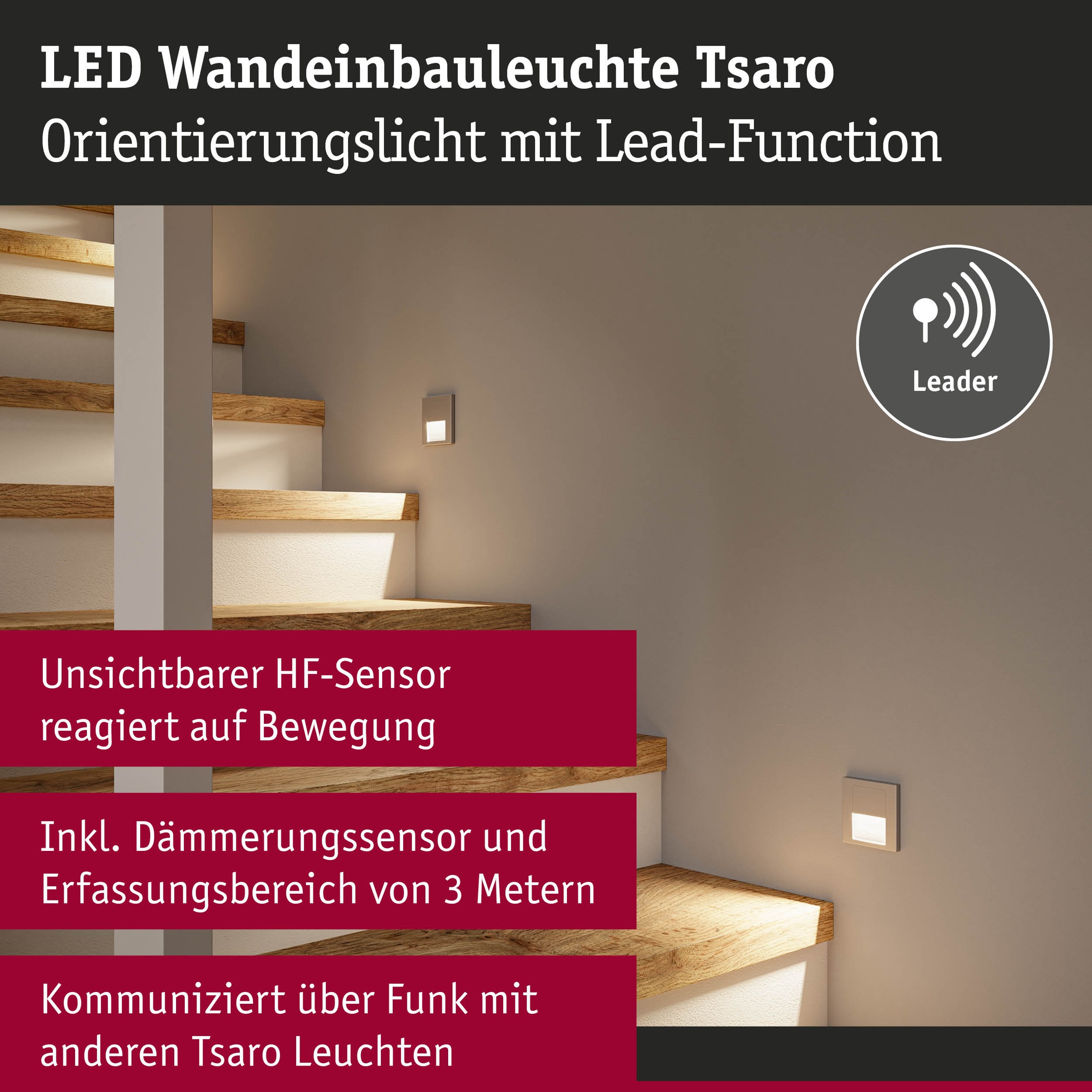 Paulmann LED Einbauleuchte »LED Wandeinbauleuchte Tsaro eckig 80x36mm« 1 Stk. Warmweiß