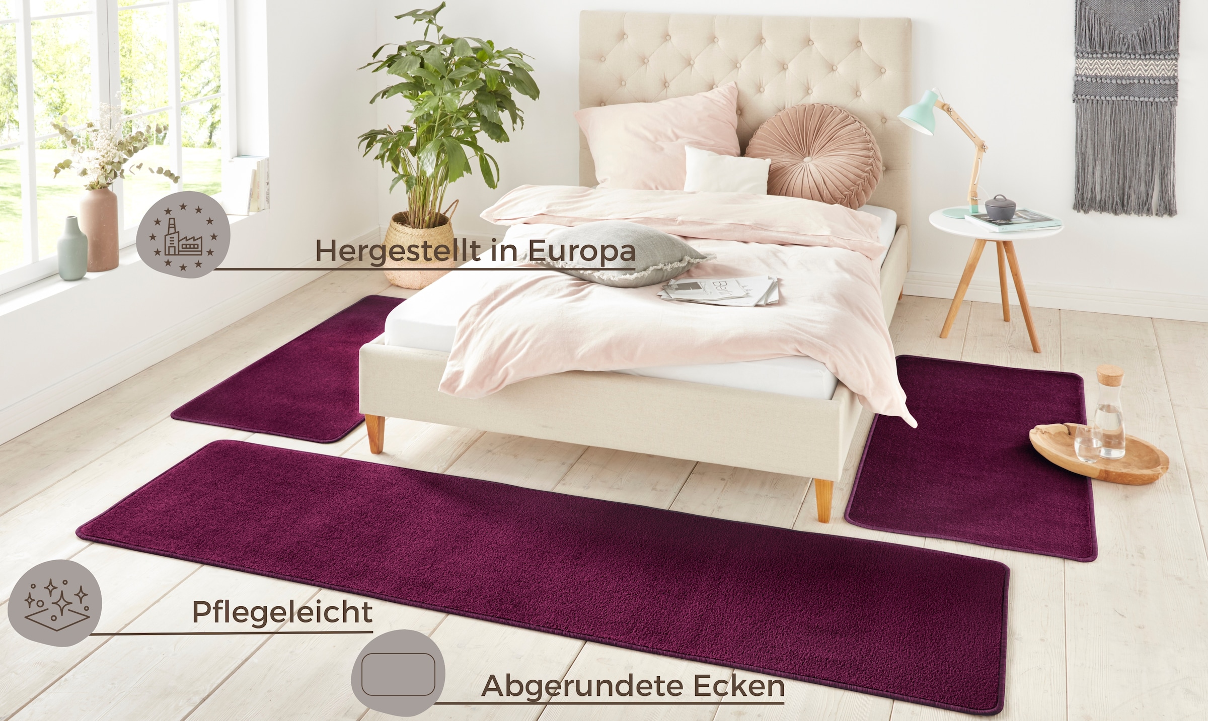 HANSE Home Bettumrandung »Shashi« Höhe 8 mm 3 Stk. tlg. Kurzflor, Unifarben, Teppich, Bettläufer, Bettvorleger, Teppichläufer