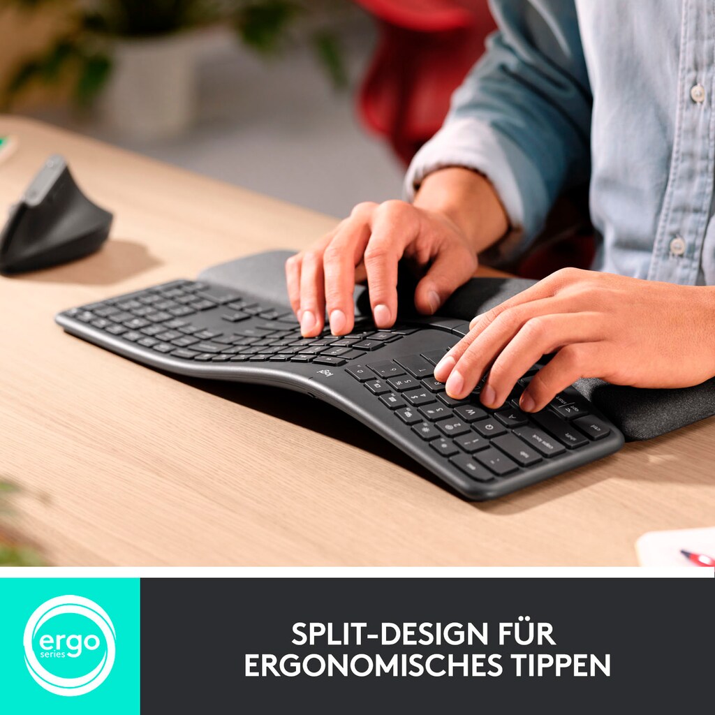Logitech ergonomische Tastatur »ERGO K860«, (ergonomische Form-Handgelenkauflage-ausklappbare Füße)
