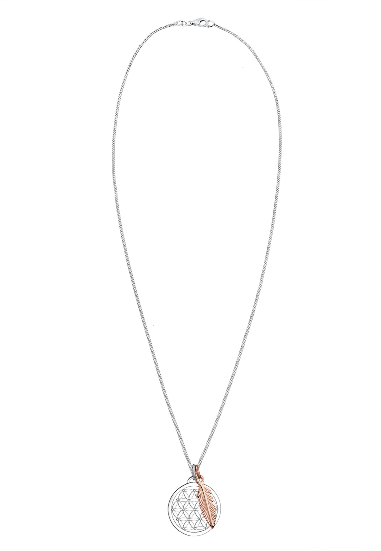 Elli Kette mit Anhänger »Halskette Anhänger Lebensblume und Feder bicolor 925 Sterling Silber«