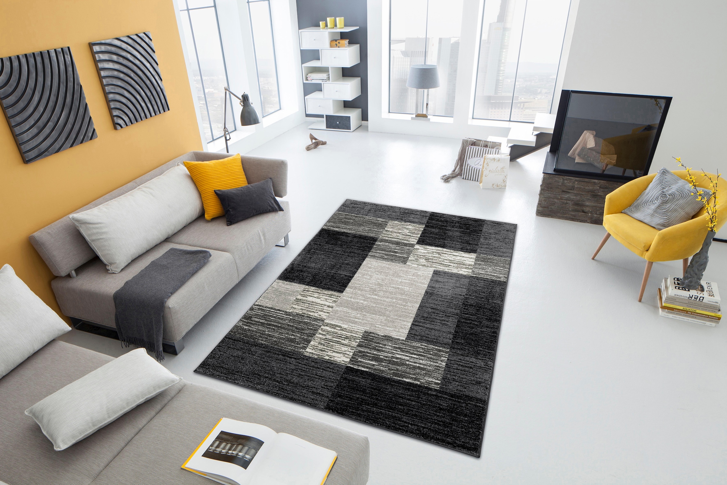 my home Teppich »Melvin« rechteckig 8 mm Höhe schön weich, Kurzflor Teppich Karo-Muster, Wohnzimmer, Esszimmer