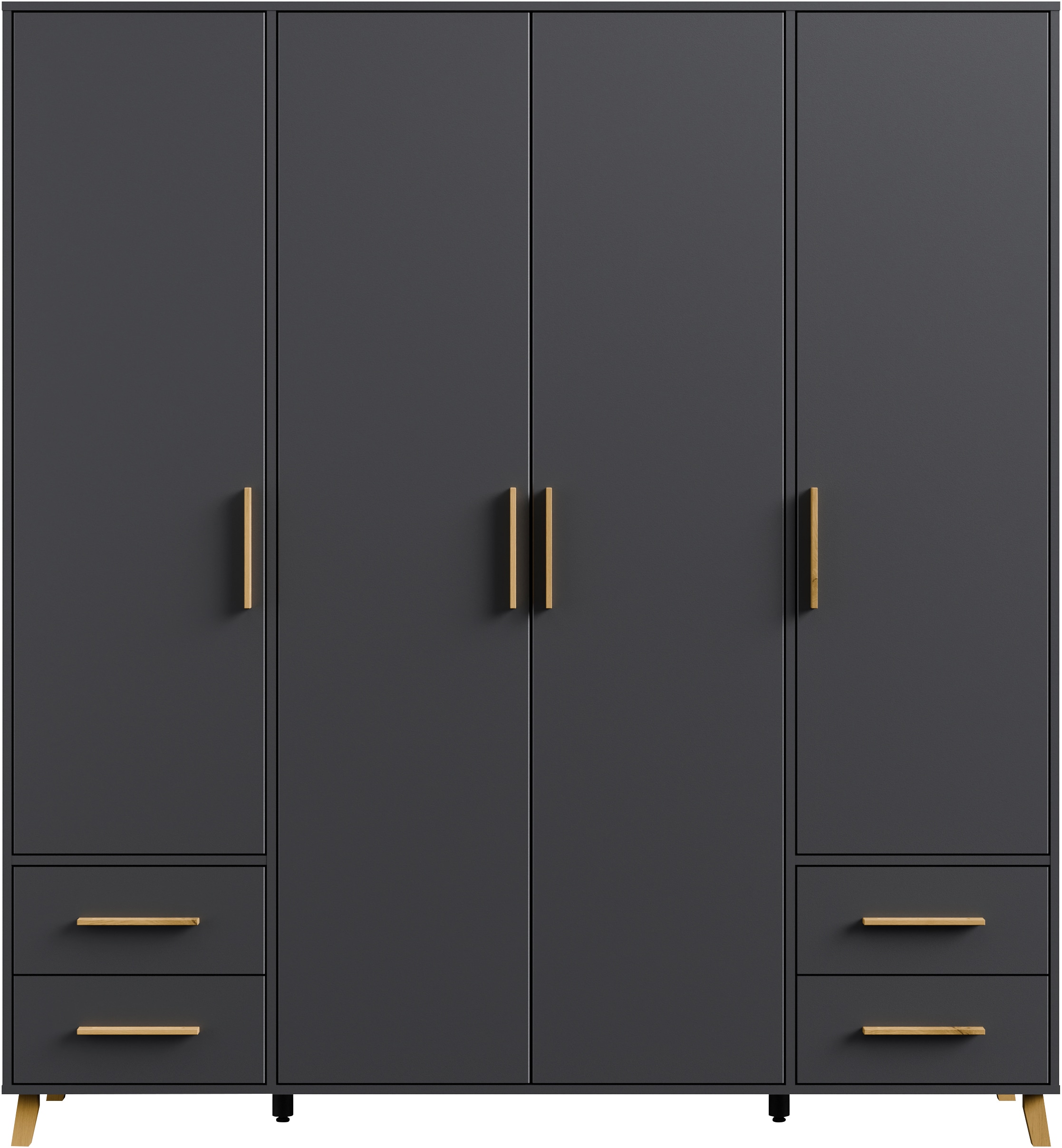 rauch Drehtürenschrank »Kleiderschrank Schrank Garderobe Wäscheschrank SHINJO«, (in 3 verschiedenen Ausstattungen BASIC/CLASSIC/PREMIUM), Griffe und Füße aus Massivholz mit 2 Schubladen MADE IN GERMANY