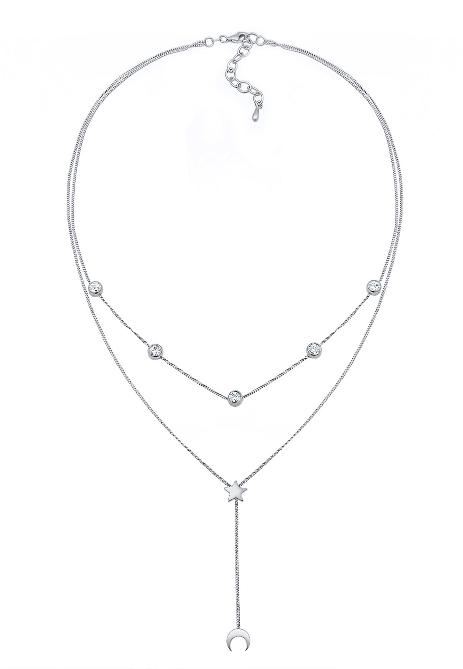 Elli Silberkette »Halskette Halbmond Stern Kristalle 925 Sterling Silber«