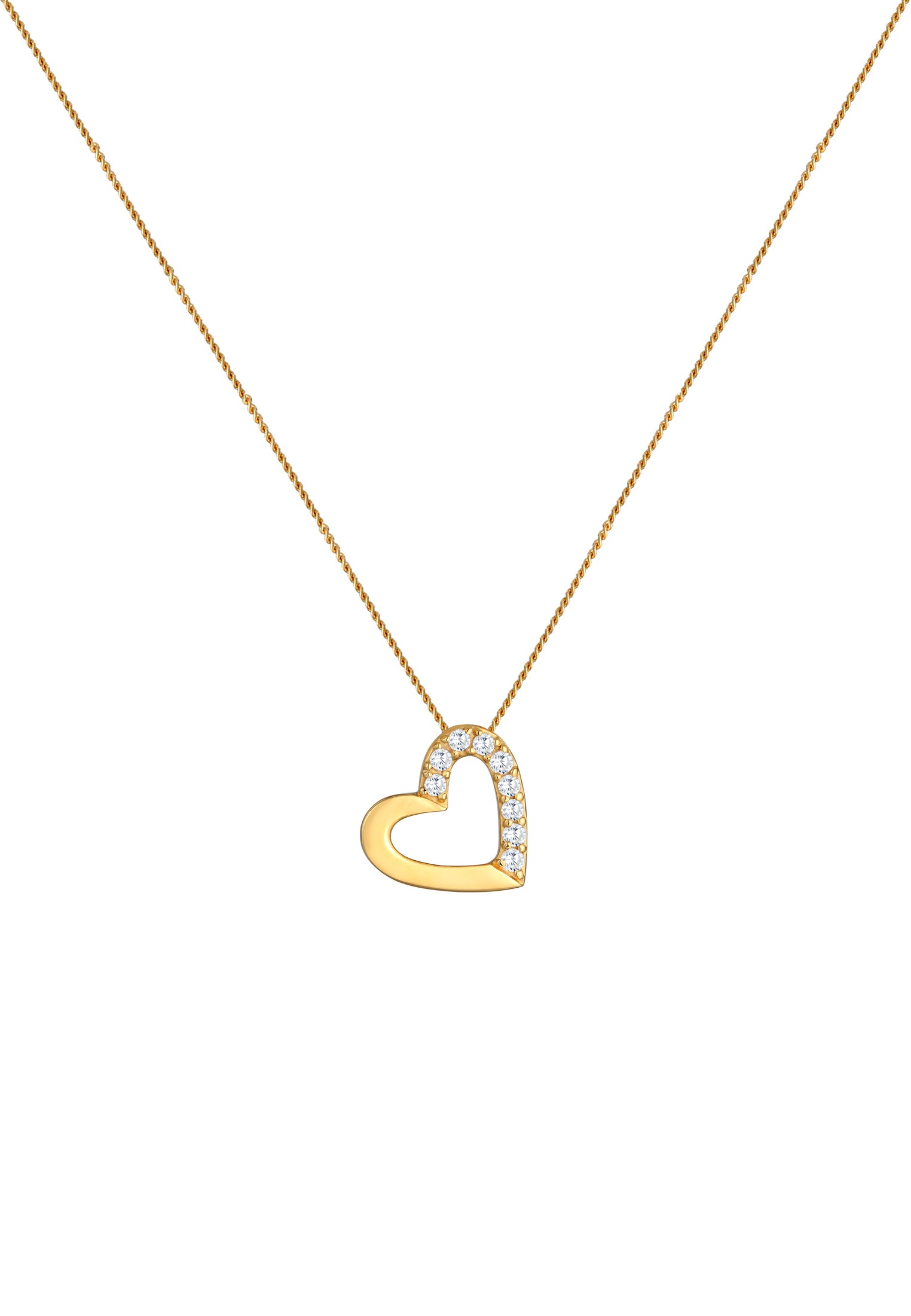 Elli Premium Silberkette »Halskette Herz Zirkonia 585 Gelbgold«