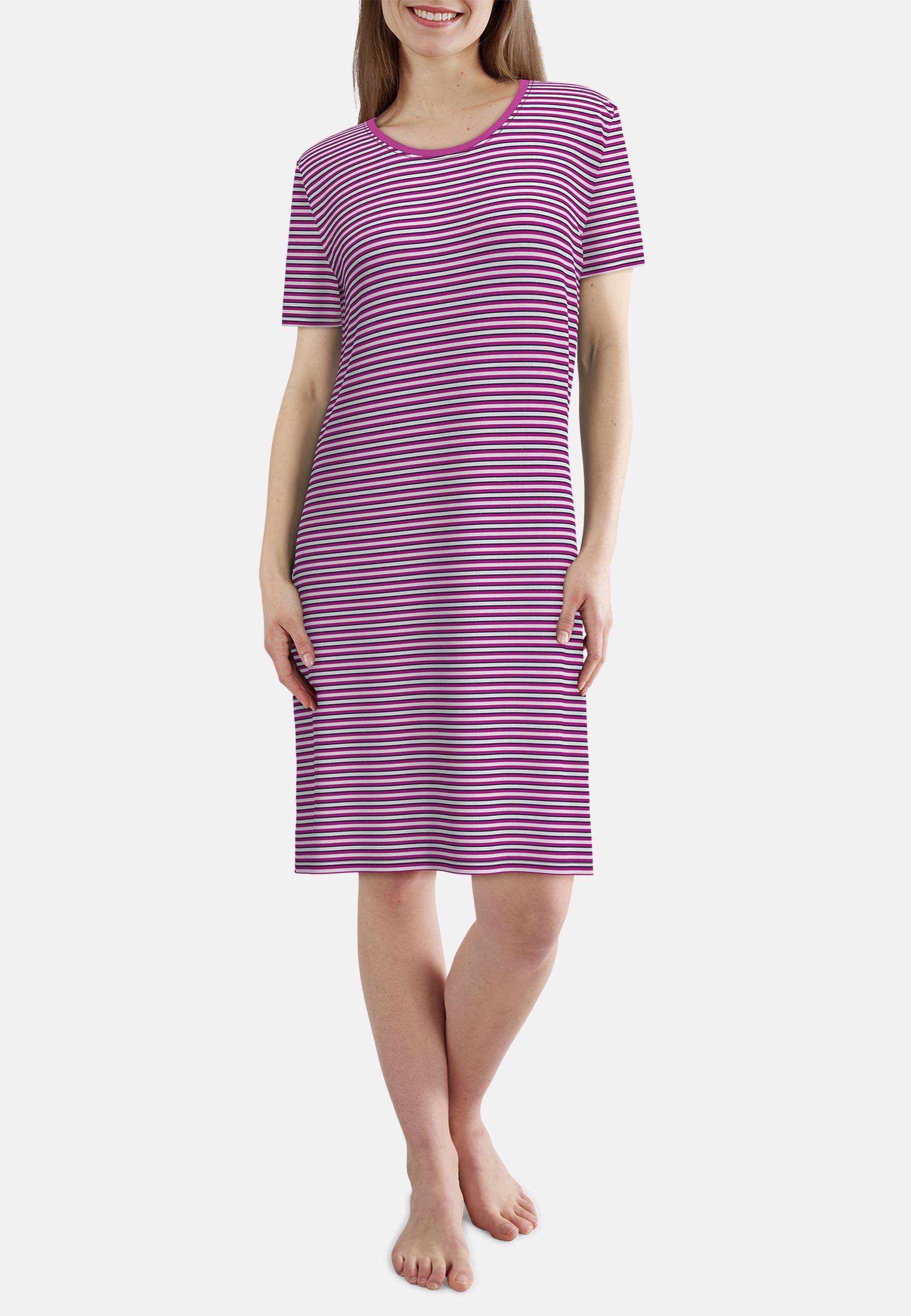 GÖTZBURG Nachthemd knielang, gestreift, Kurzarm, Rundhalsausschnitt, Baumwolle