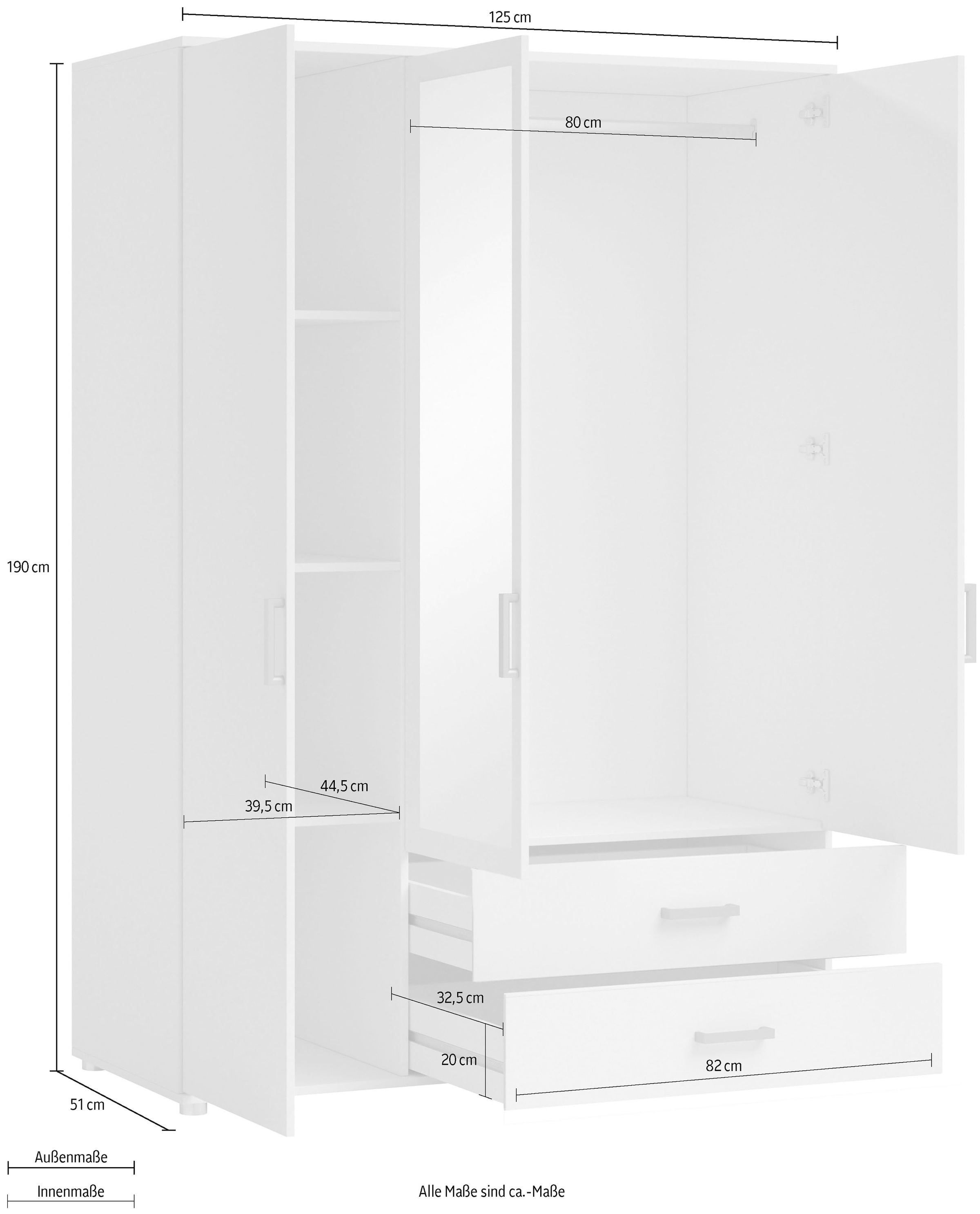 Schlafkontor Drehtürenschrank »Ivar Kleiderschrank mit Spiegel«, inklusive 2 Spiegeltüren und 2 farblich abgesetzten Schubkästen