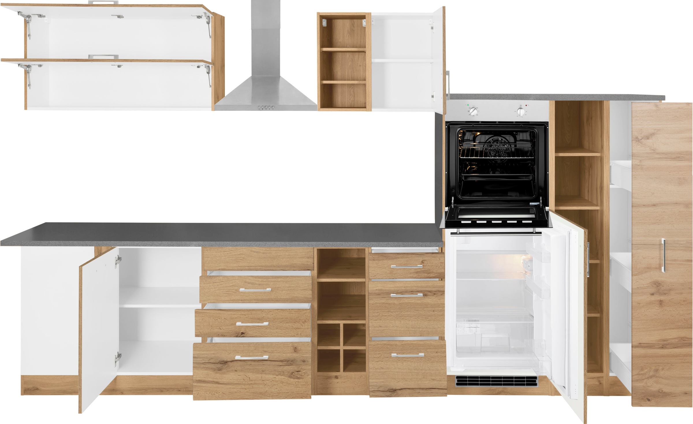 KOCHSTATION Winkelküche »KS-Colmar«, mit E-Geräten, Stellbreite 210/360 cm