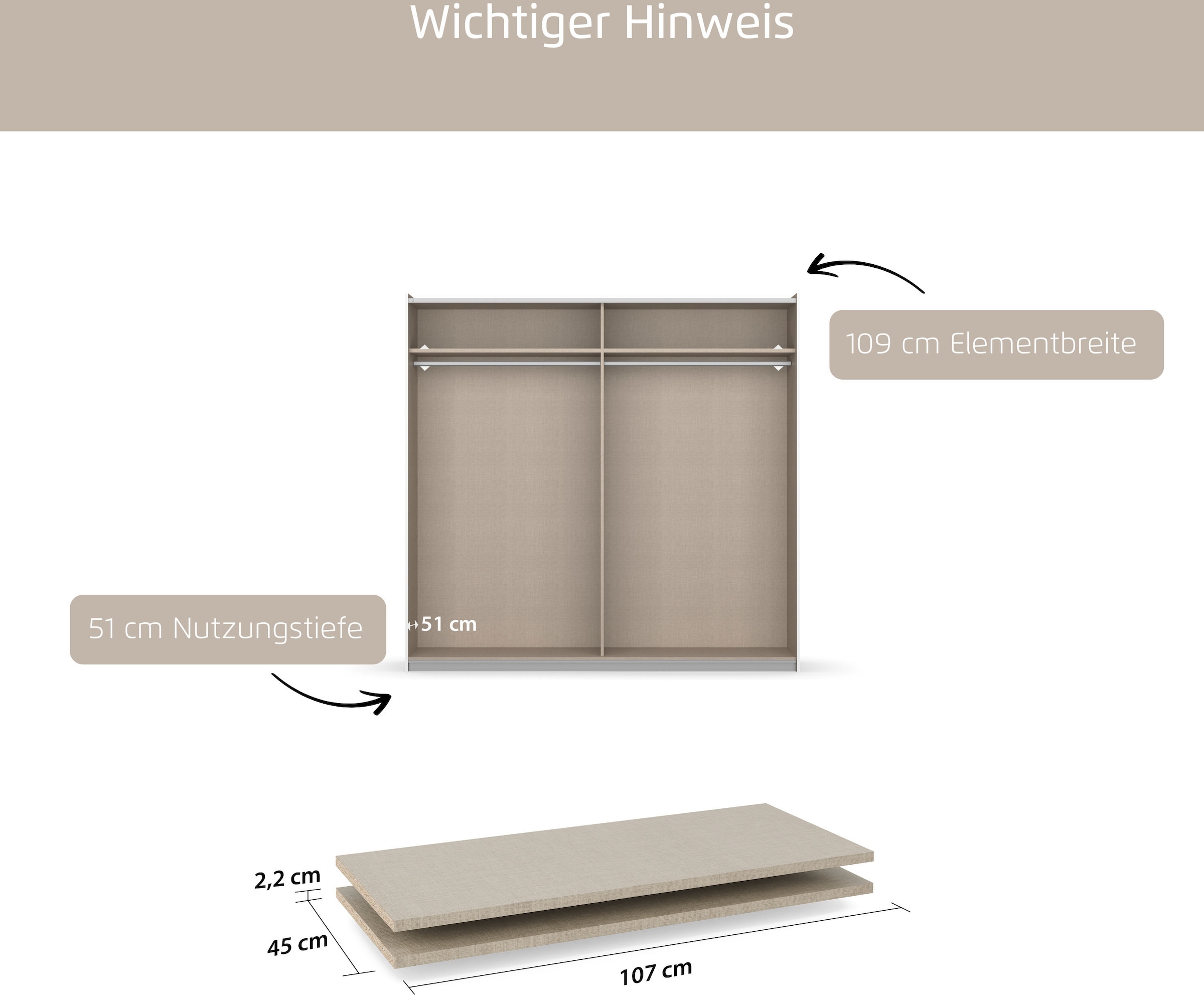 rauch Einlegeboden »Zubehör für Rauch-Schwebetürenschränke BLUE« 2er-Set Breite 107 cm, Tiefe 45 cm