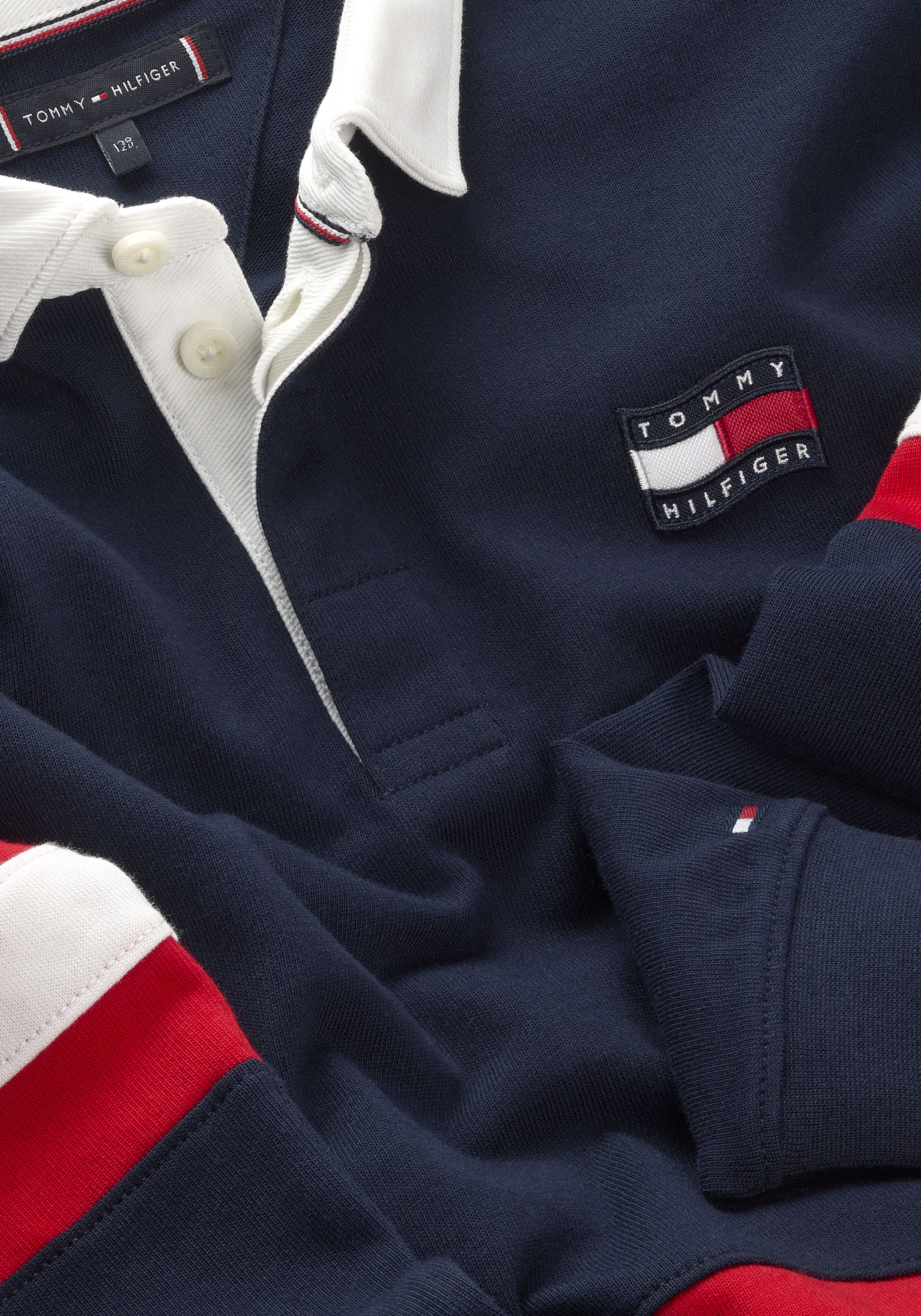 Tommy Hilfiger Langarm-Poloshirt »HILFIGER GRAPHIC RUGBY POLO LS« Kinder bis 16 Jahre, Rückenprint, Kontrastdetails