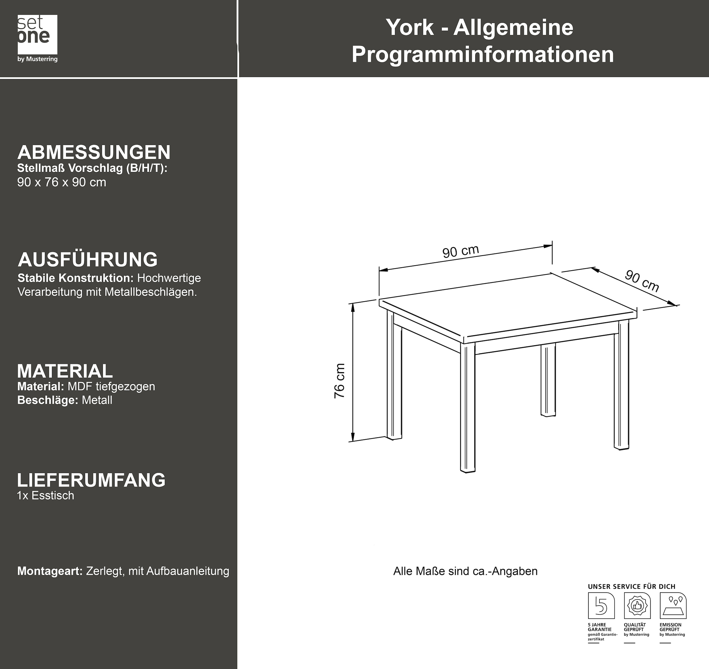set one by Musterring Esstisch »York« in 3 Farbvarianten und 4 Größen erhältlich, mit Eiche-Platte