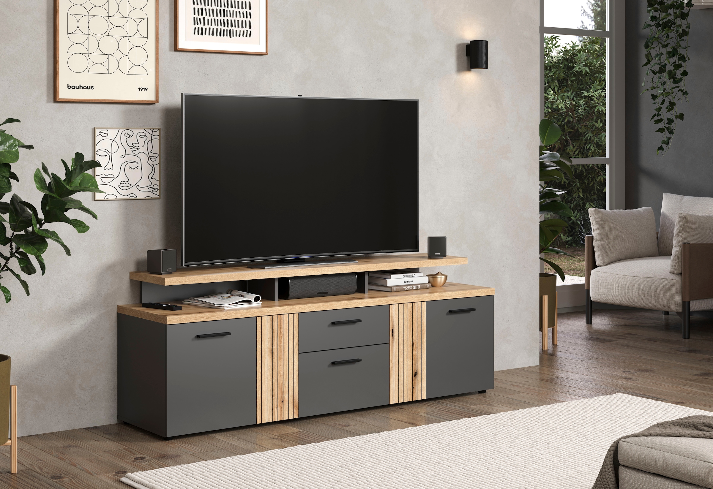 INOSIGN Lowboard »Estepona« 1 Stk. tlg. Lowboard mit 4 Türen, 1 Schubkasten, 1 Klappe - (B/T/H) 180/47/67 cm