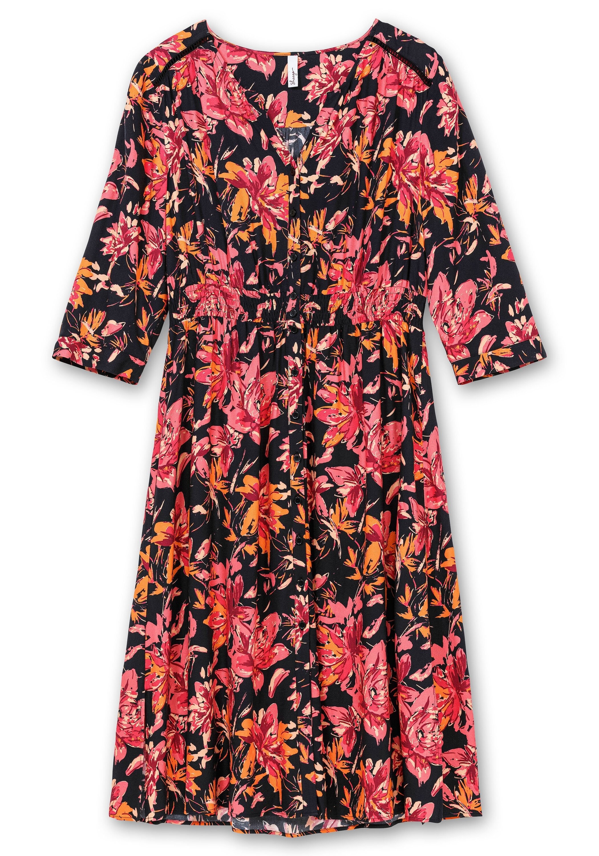 Sheego Blusenkleid »Midikleid aus Crêpe, mit Blumendruck«, aus Crêpe, mit Blumendruck