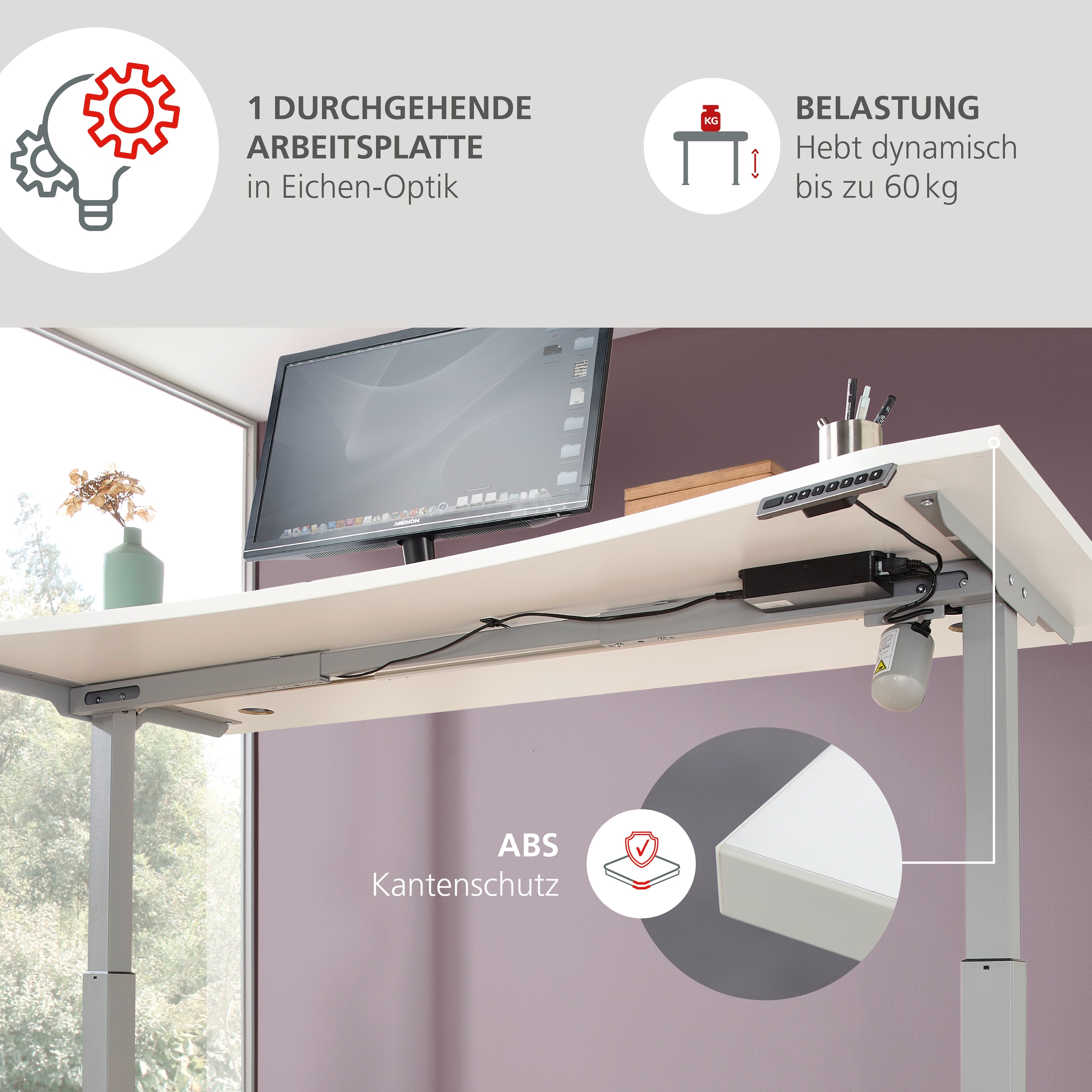 Innostyle Schreibtisch »Schreibtisch Santorin, 160/72/77 cm ( B/H/T)« 1 Stk. tlg. mit Motor zur Höhenverstellung (72-120 cm) mit Memory-Funktion