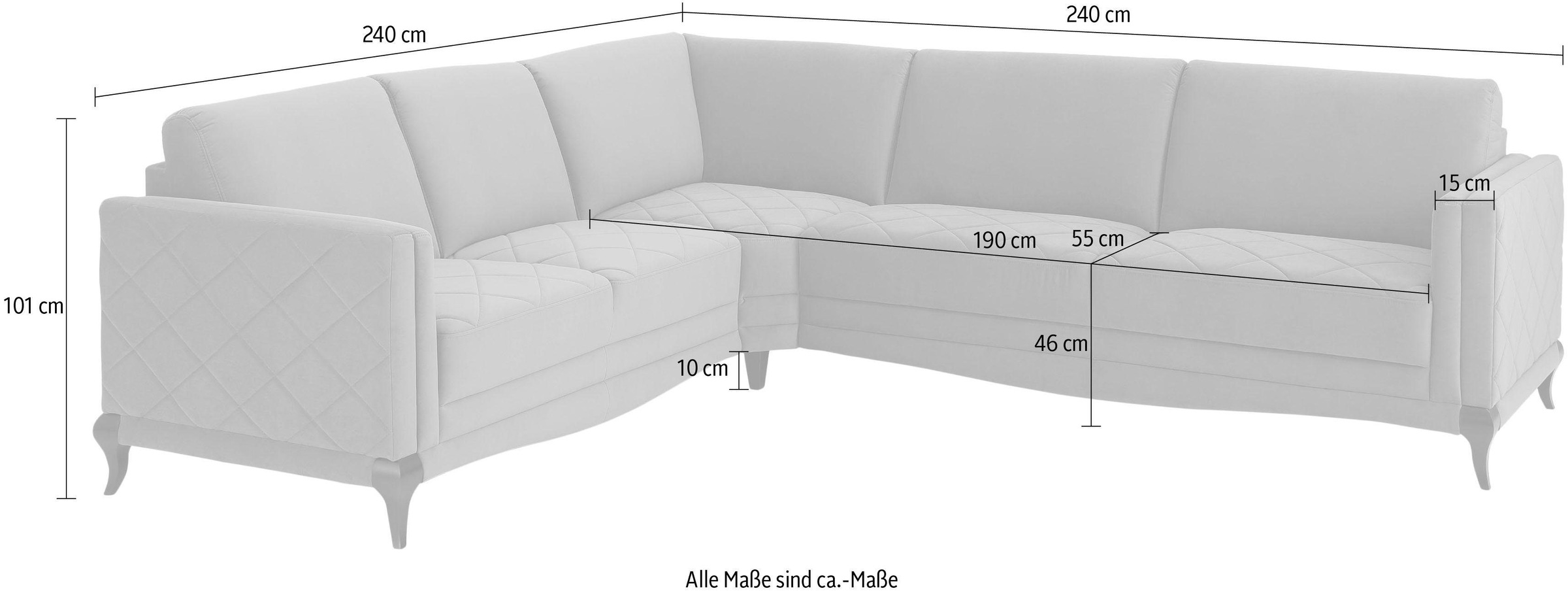 Home affaire Ecksofa »Brahms«, Federkern, hohe Holzfüße in edler Optik, Karosteppung