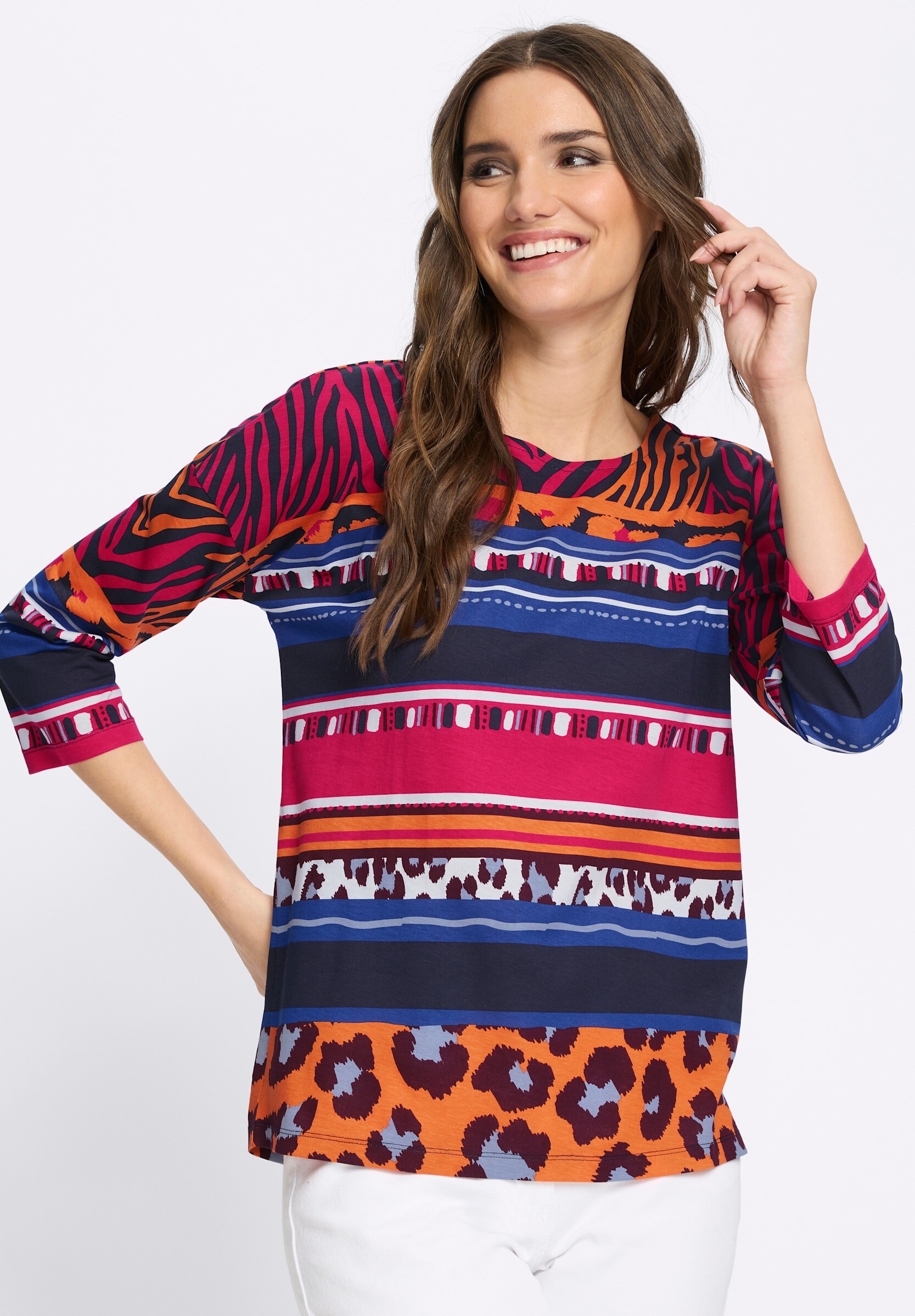 Sieh an! T-Shirt »3/4-Arm-Shirt 3/4-Arm-Shirt mit Animal-Streifen-Muster«