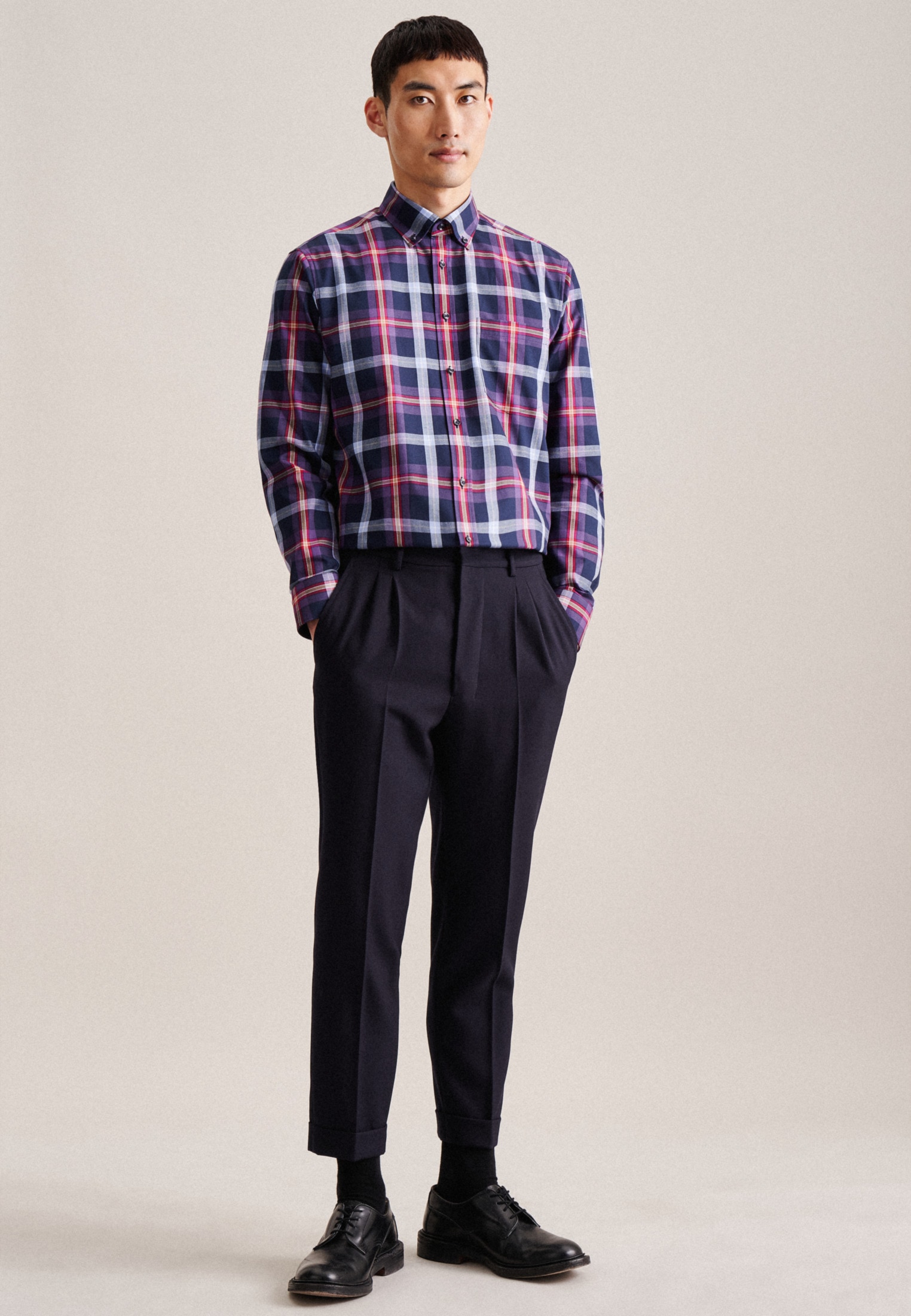 seidensticker Flanellhemd »Regular«, Regular Langarm Button-Down-Kragen Karo