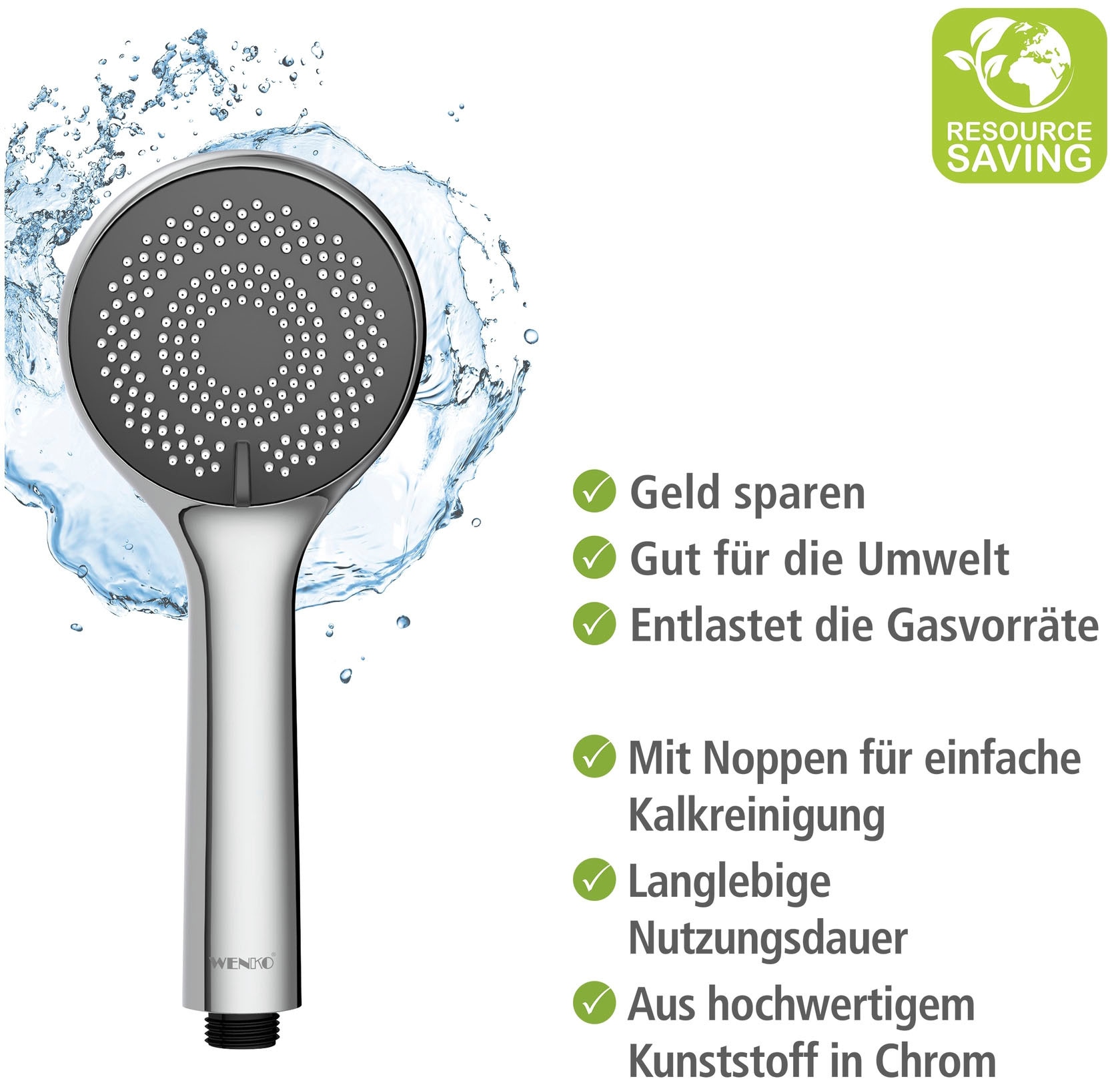 WENKO Handbrause »Watersaving System«, Duschkopf Watersaving, Durchmesser 9,6 cm