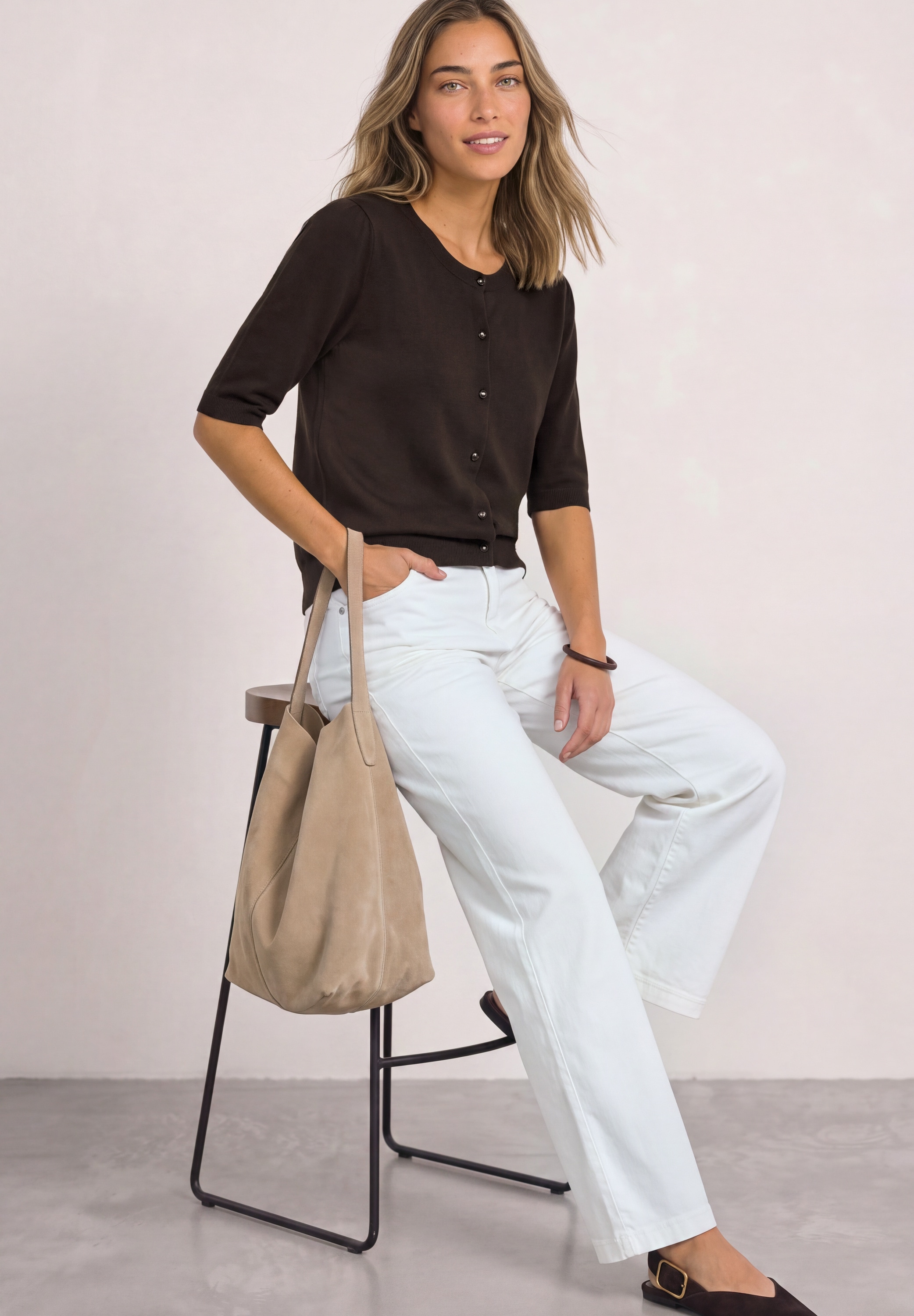 STREET ONE Cardigan Kurzarm Cardigan mit Rundhals und Knöpfen