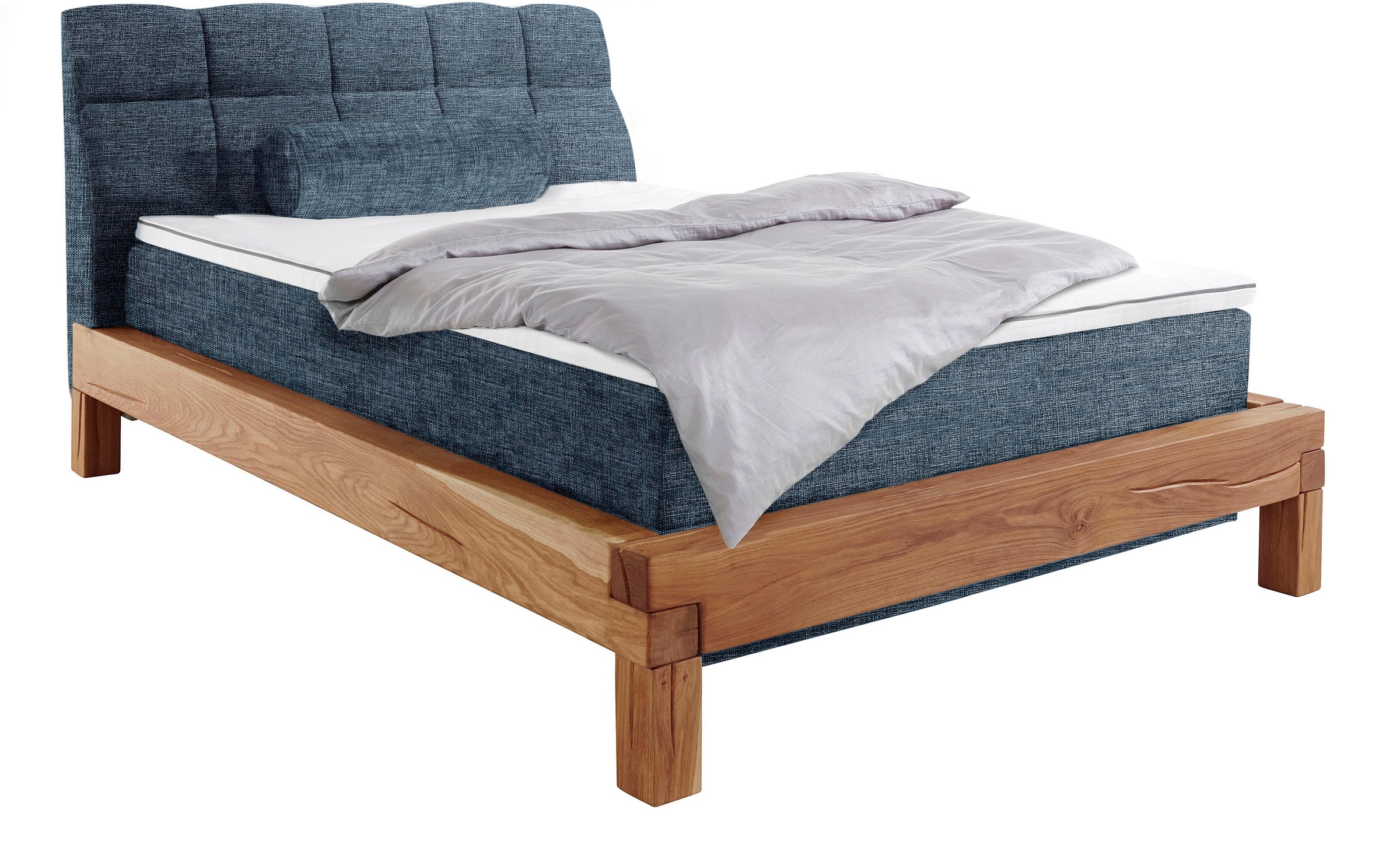 OTTO products Boxspringbett »Villads«, Liegefläche: 140/200 cm, aus massiver Balkeneiche, Inside-Boxspring-Unterbau, recycelter Bezugsstoff, auch Härtegrad 4, erhältlich in 3 Bettenbreiten