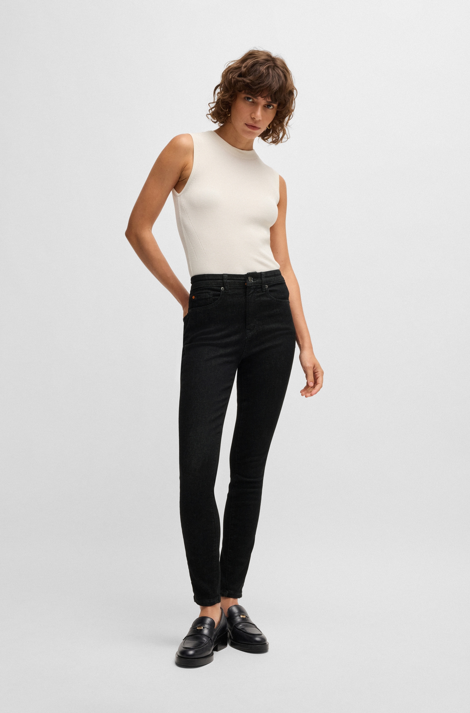 BOSS ORANGE Slim-fit-Jeans »Maye High Rise Slim Premium Damenmode«, mit BOSS Leder-Badge