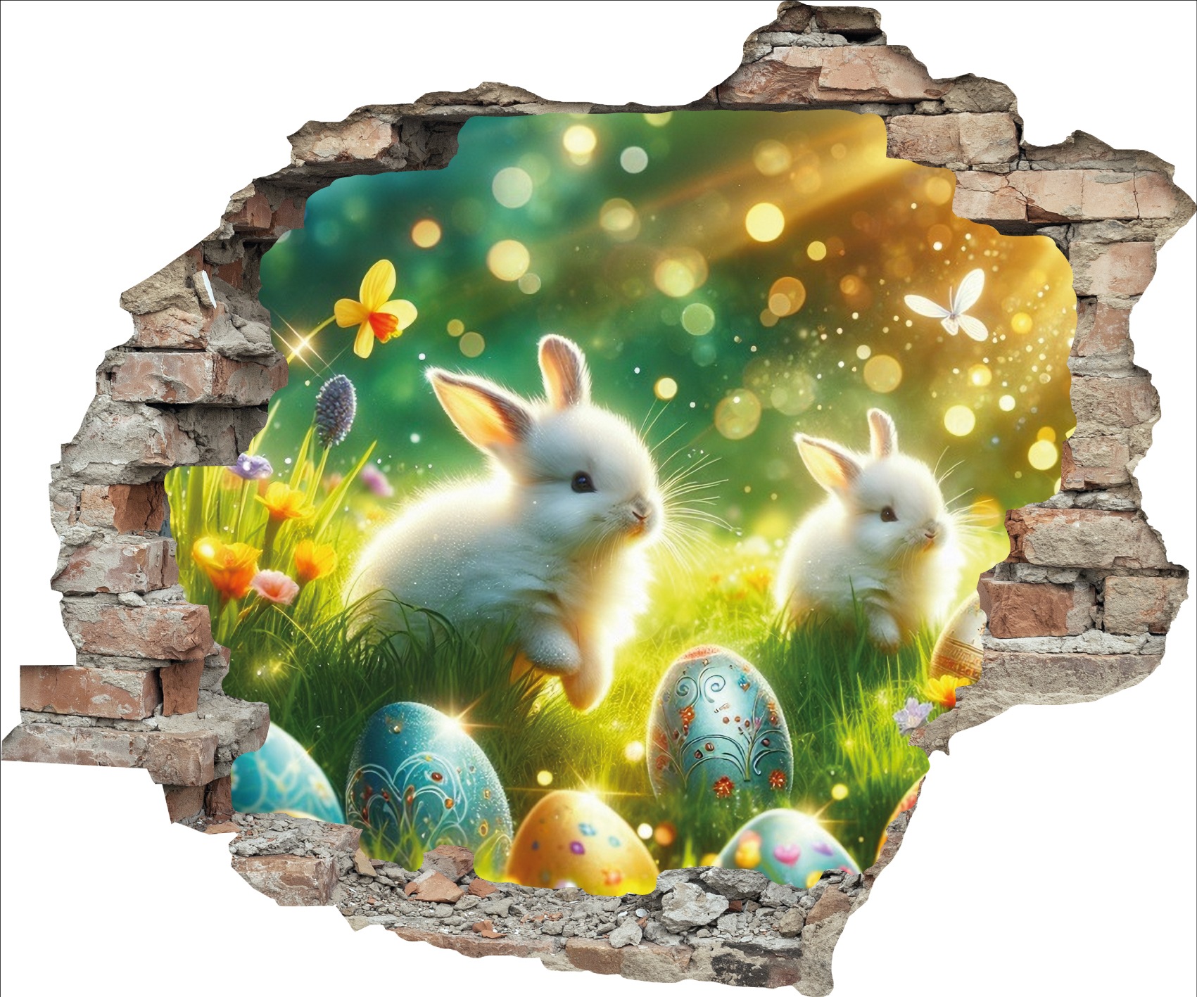 queence 3D-Wandtattoo »Illustrierte Osterhasen auf Wiese« Selbstklebender Wandsticker Ostern Wanddurchbruch 60x50cm