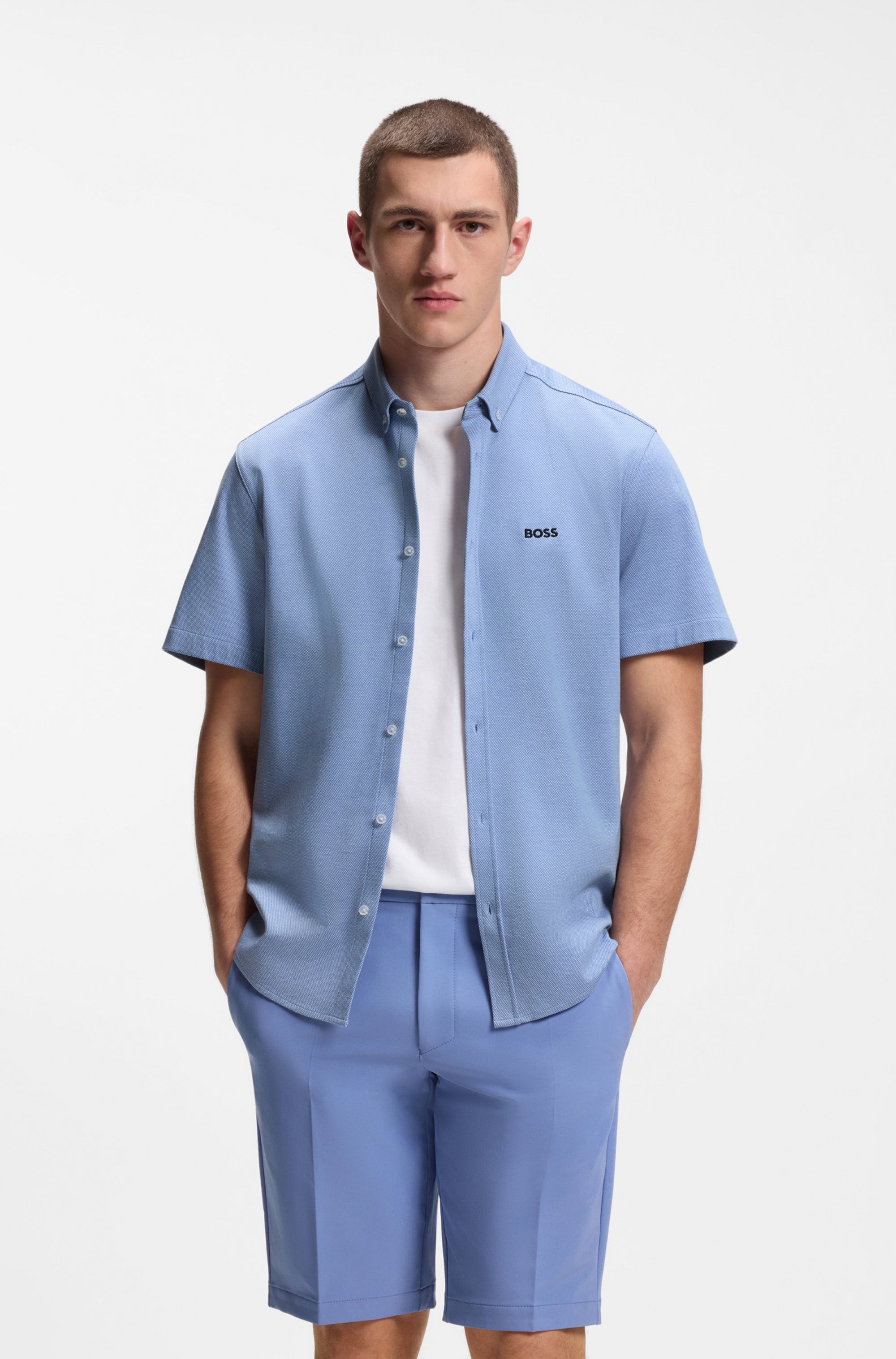 BOSS GREEN Kurzarmhemd »Motion S« Regular Fit, Button-down-Kragen, Kurzarm, Logo-Stickerei