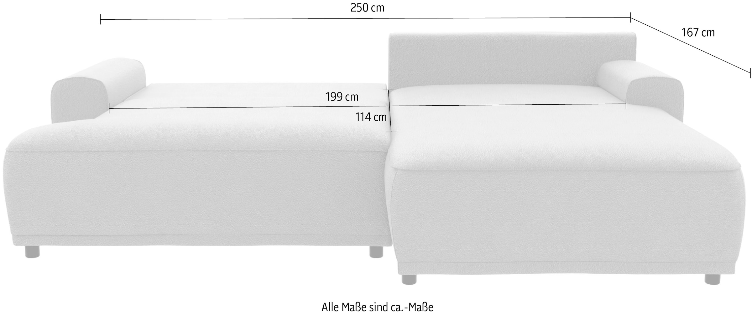 TRENDMANUFAKTUR Ecksofa »Fordon, Schlafsofa mit Bettkasten, Couch in L-Form, Breite 250 cm«, in Cordstoff HYPER, betongrau, Recamiere rechts