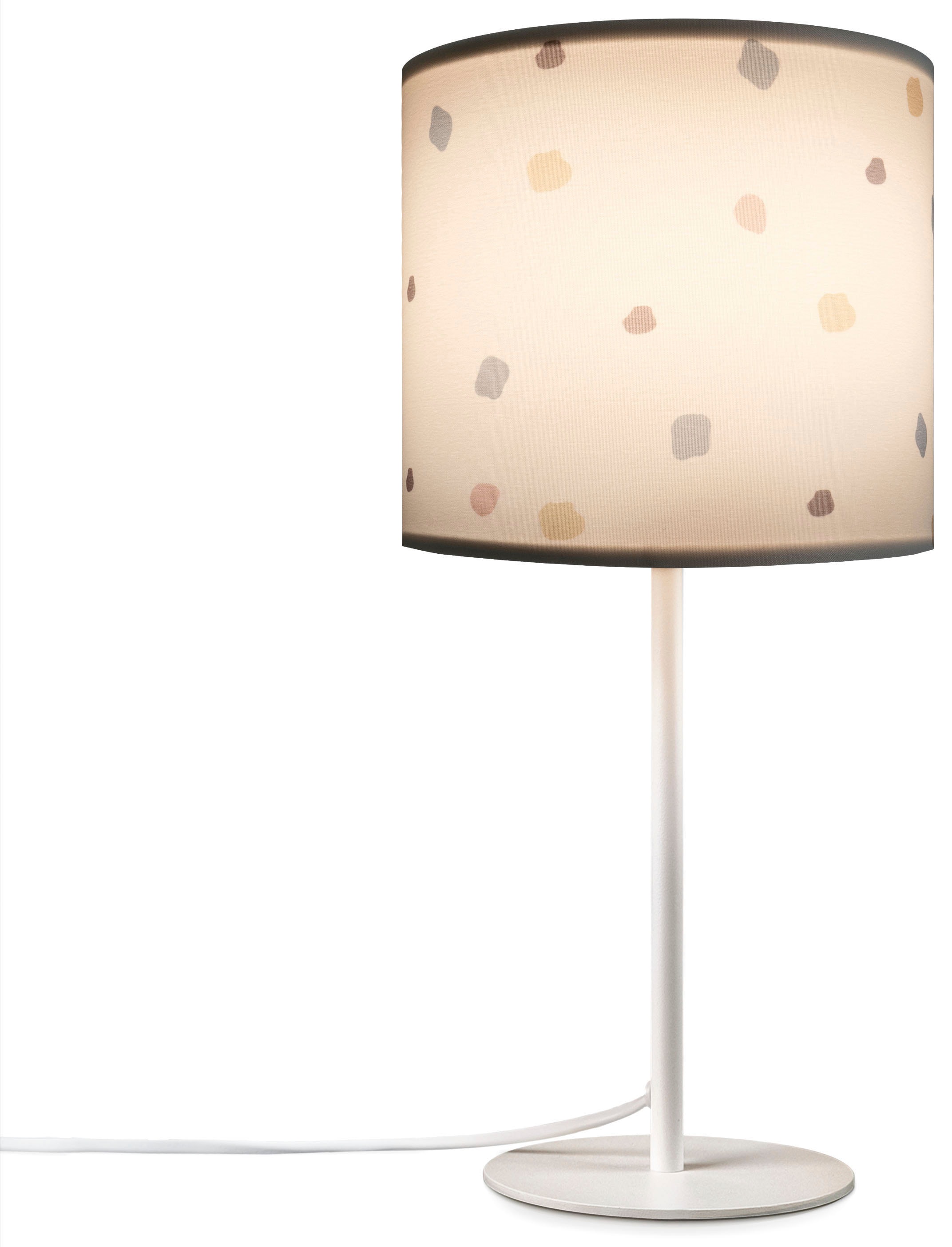 Paco Home Tischleuchte »Luca Dots«, Leuchtmittel E14 | ohne Leuchtmittel, Nachttisch Stoff Lampenschirm Rund Punkte E14 Bunt Retro Textil