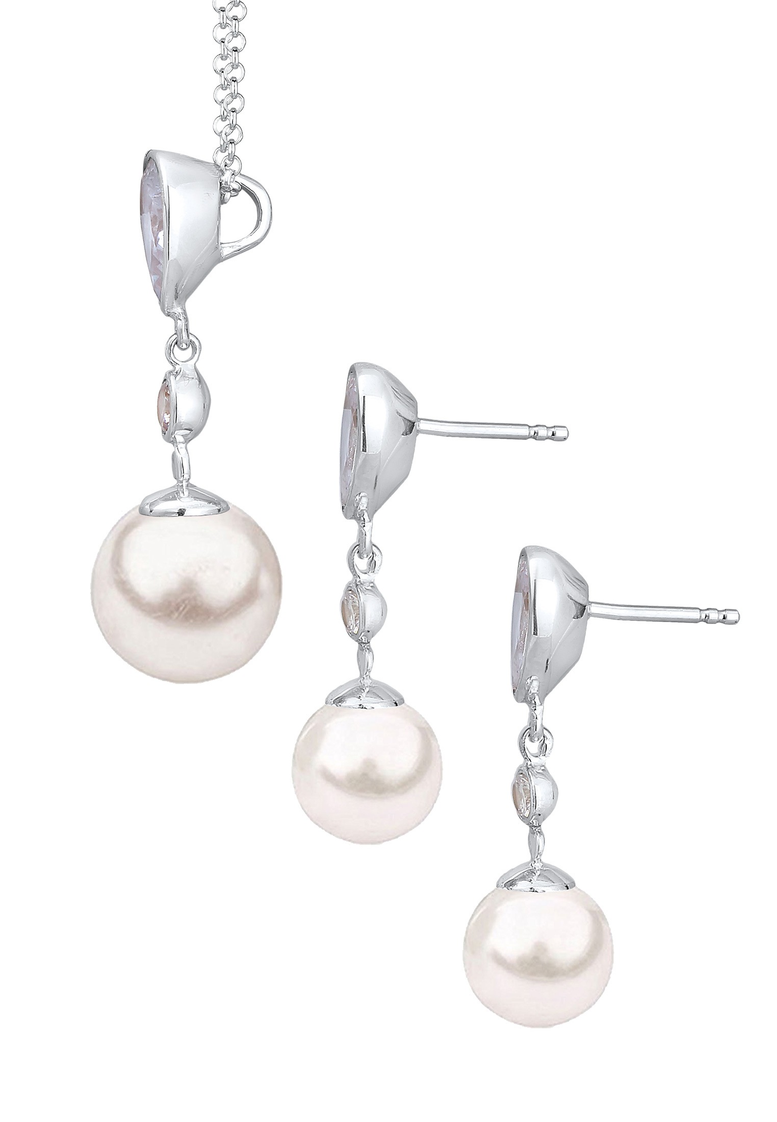 Nenalina Ohrring und Ketten Set »Schmuckset Synthetische Perle Zirkonia 925 Silber« ()