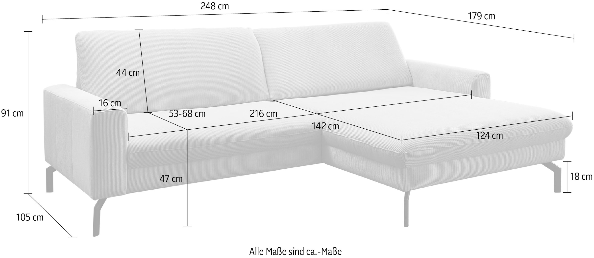 Die PlanBar Ecksofa wahlweise mit Kopfstützen und Sitztiefenverstellung