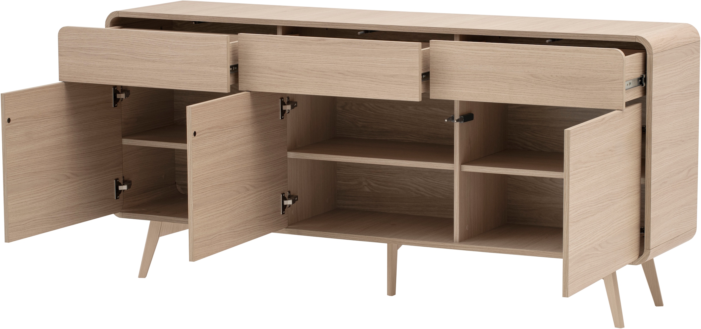 Home affaire Sideboard »Torsby, moderner Schrank, Kommode in Eiche Natur, 180 cm breit« abgerundete Ecken, ausreichend Stauraum, vielseitig einsetzbar