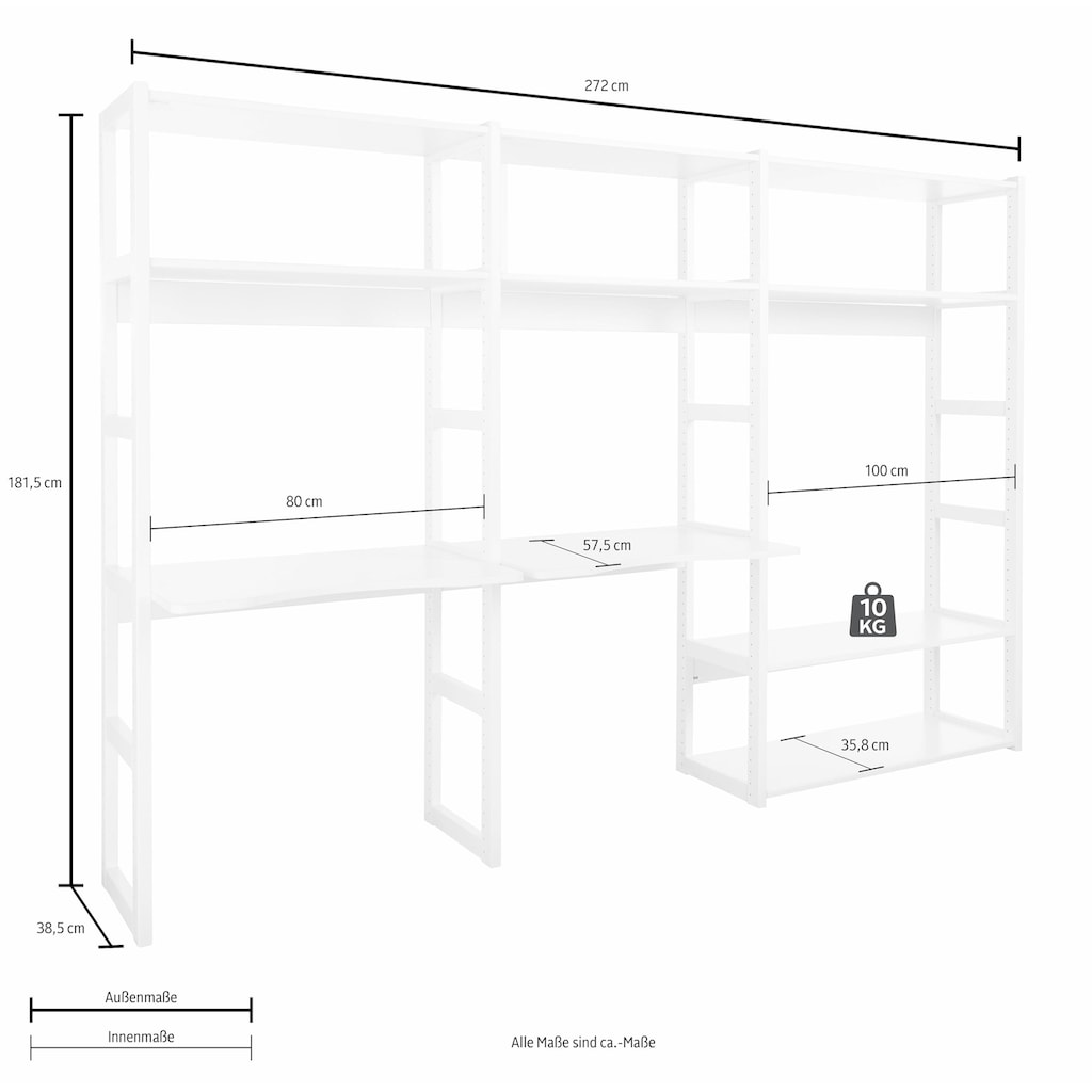 Hoppekids Jugendzimmer-Set »STOREY«, (Set, 20 St., Regal-Set, 4 Seitenteilen, 2 Schreibtischplatten, 4 Einlegeböden), mit Kinderschreibtisch & Regal, modular