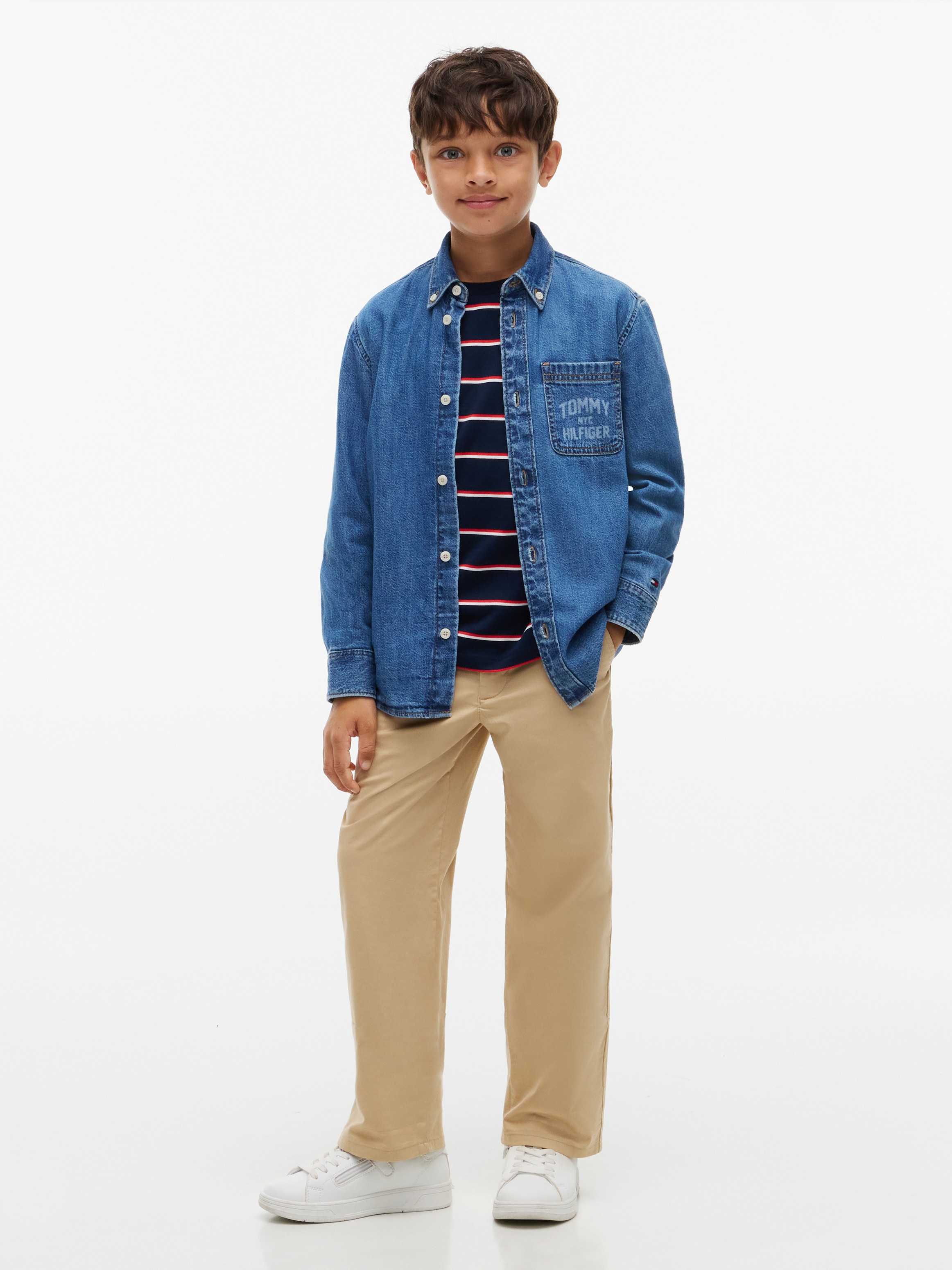 Tommy Hilfiger Jeanshemd Button-down-Kragen, Regular Fit, Brusttasche, Kinder bis 16 Jahre