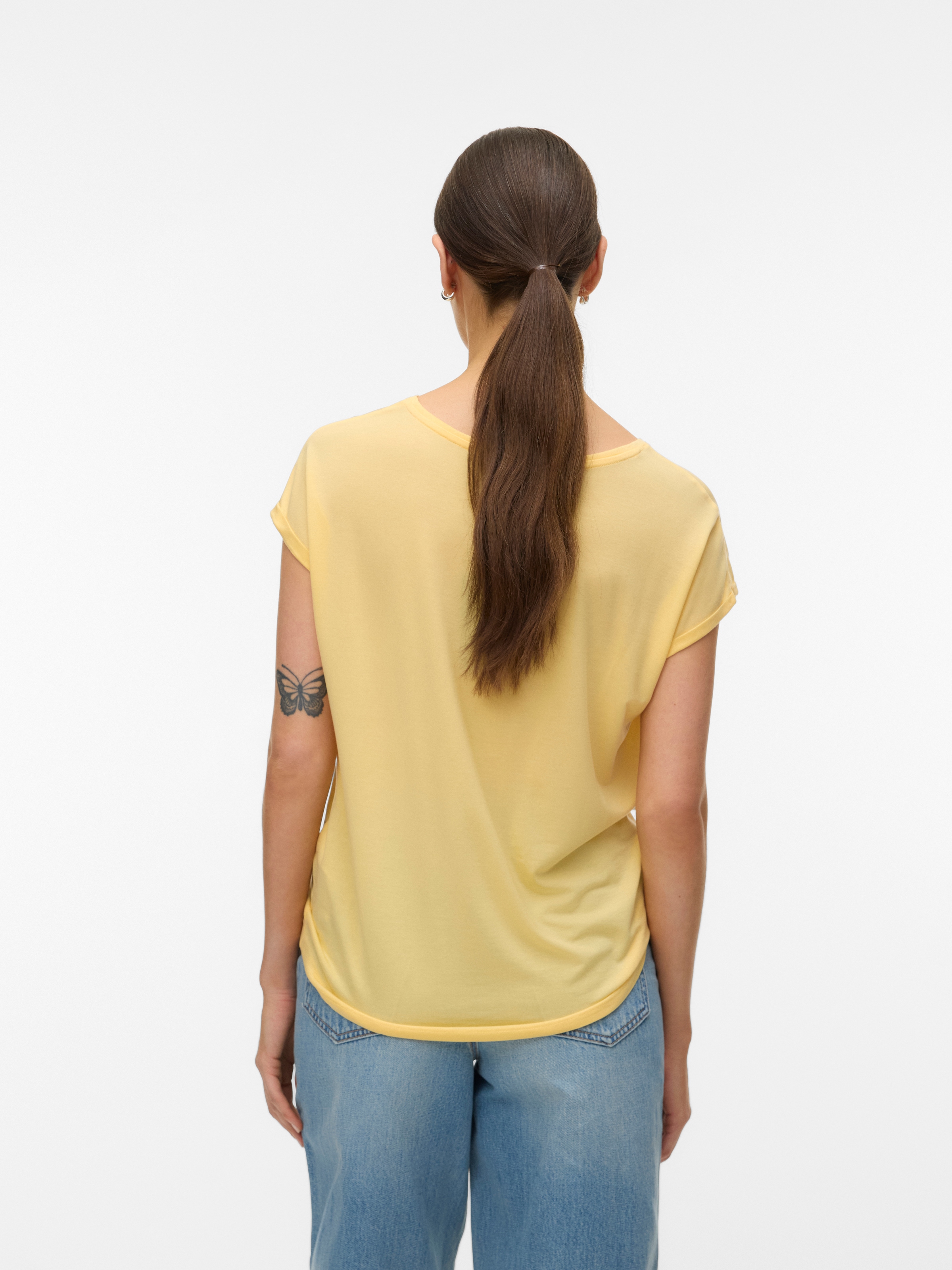 Vero Moda Rundhalsshirt »VMAVA PLAIN SS TOP GAJRS NOOS« Materialmix, regular fit