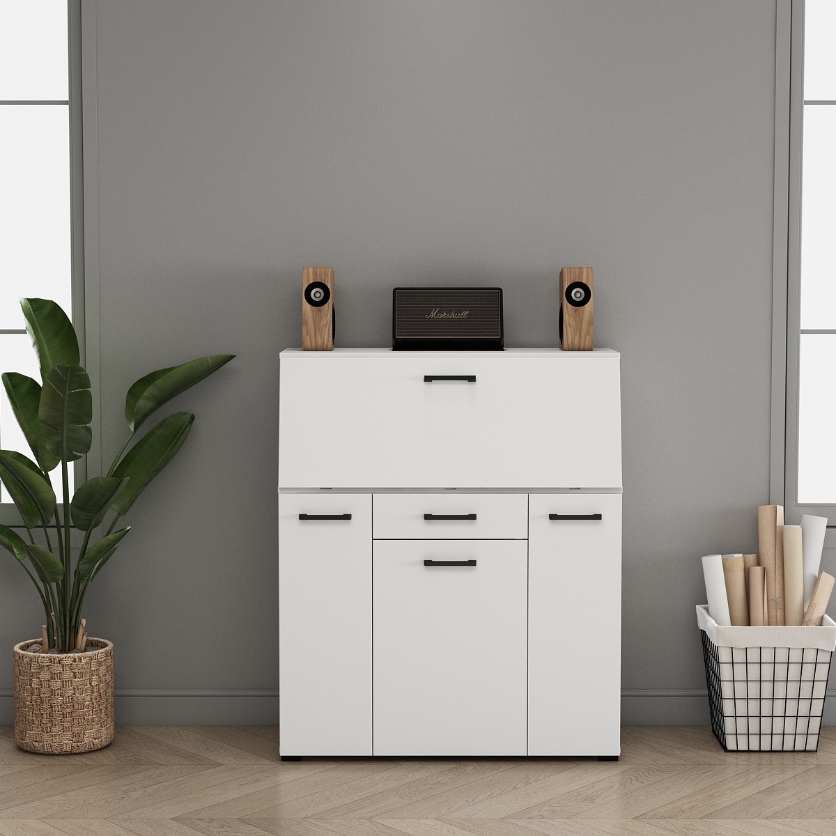OTTO home Sekretär »Moid, Home-Office-Schreibtisch,« viele Stauraummöglichkeiten, kompaktes & modernes Design, B. 88,5 cm