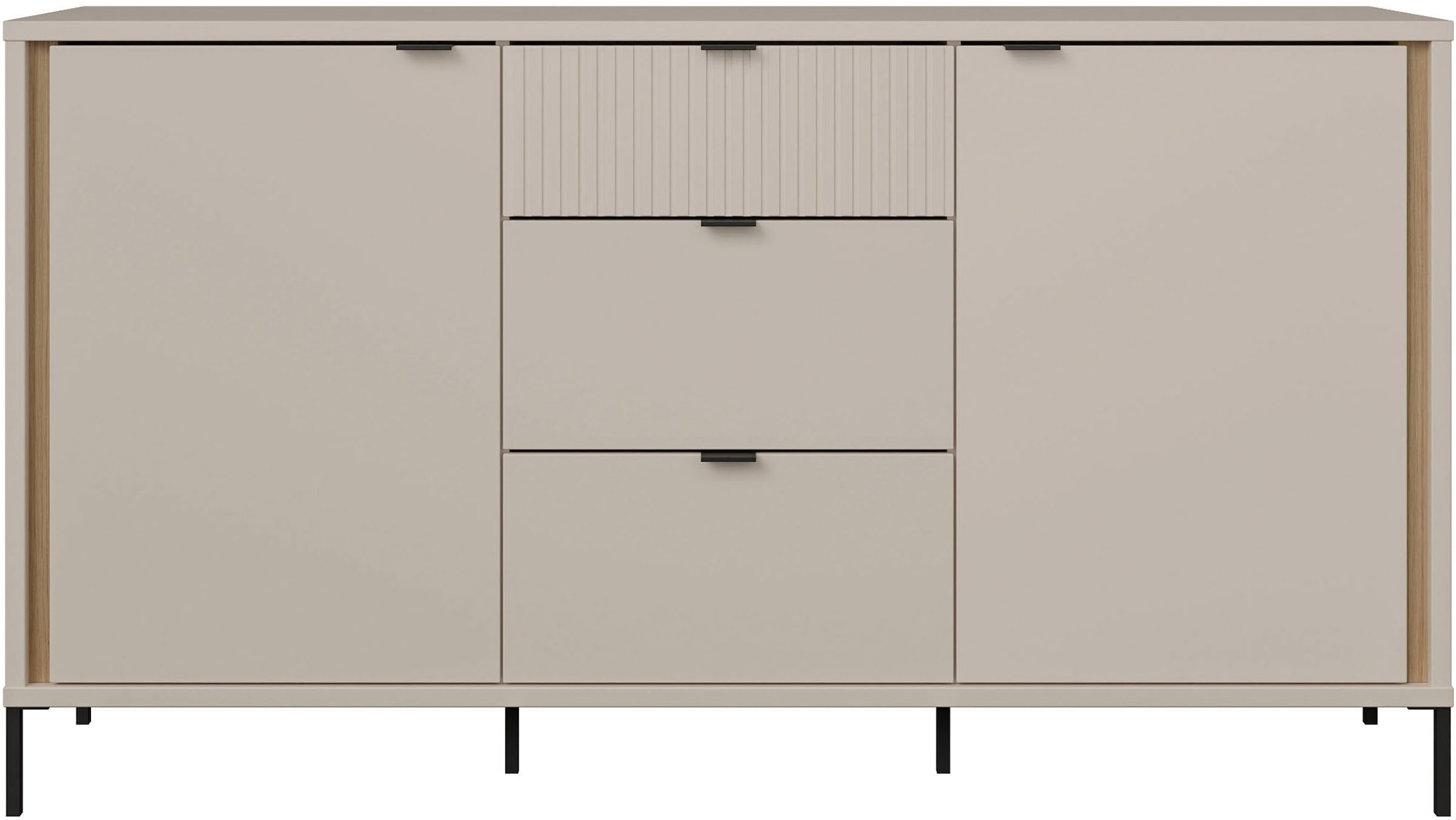 FORTE Sideboard »Forte Seravel Sideboard 160 cm, Kashmir Beige/Mauvella Eiche« B/H/T 158,8/87,2/41,5 viel Stauraum, Lamellenoptik
