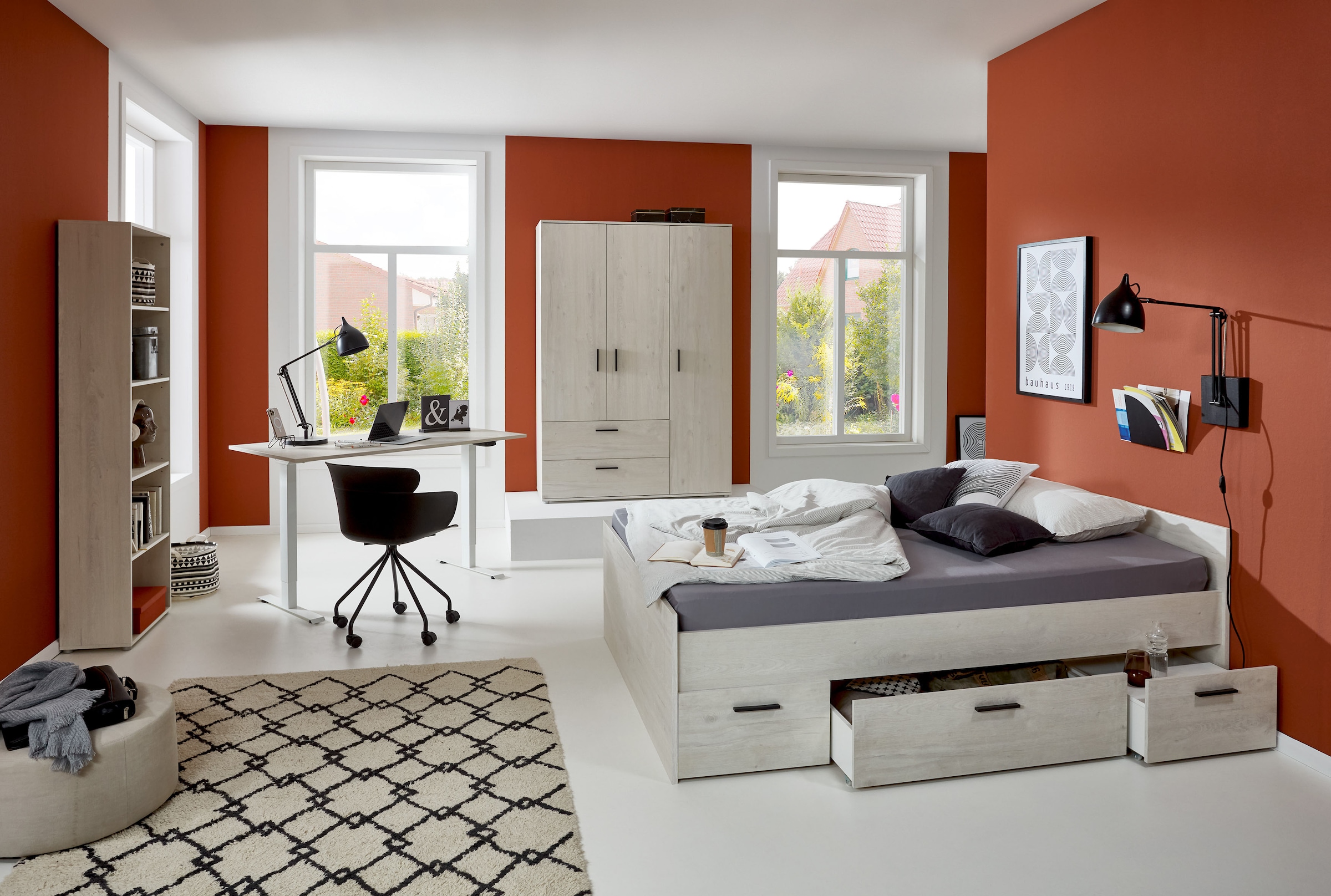 arthur berndt Jugendzimmer-Set »Jugendzimmer-Set »Mathea« 4-teilig«, (Set, 4 tlg.), Schreibtisch stufenlos elekrisch höhenverstellbar