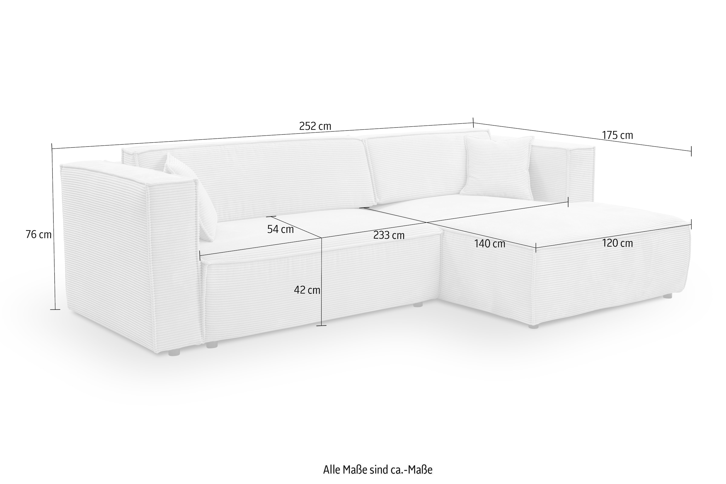 WERK2 Ecksofa »Atlanta-New, modernes Design, Stellmaße 280x147cm, L-Form, Kedernaht«, hoher Komfort, Schlaffunktion & Bettkasten, Cord, Moosgrün