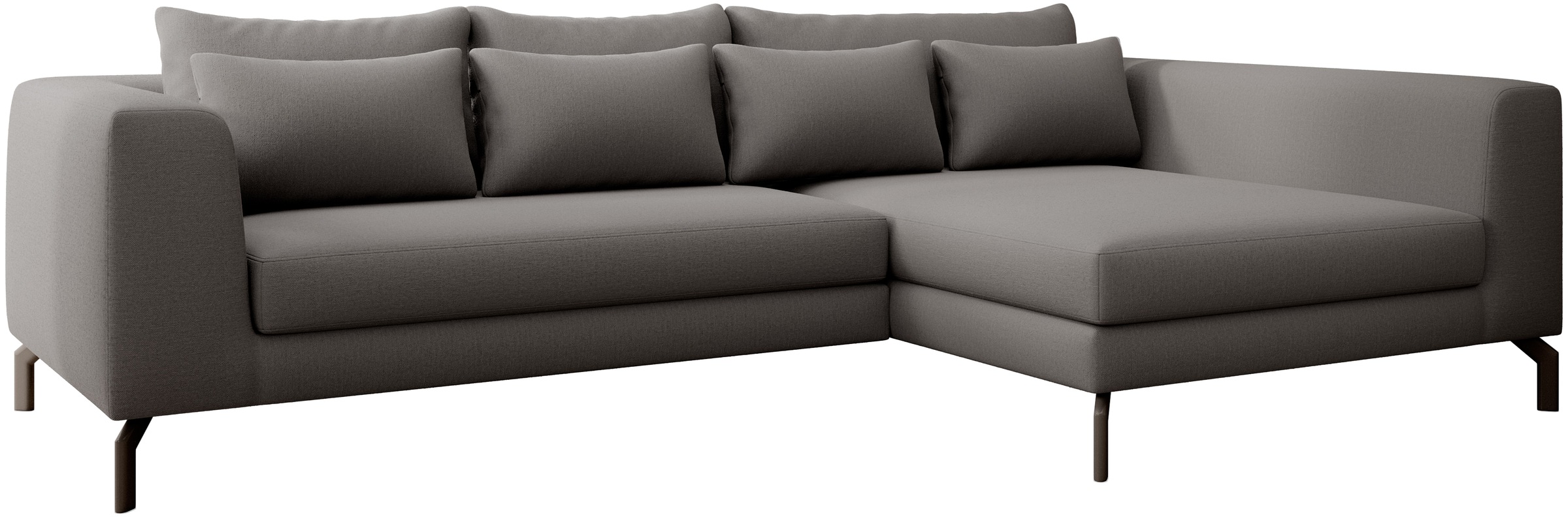 INOSIGN Ecksofa »Cross, mit softem Sitz, L-Form, wendbare Zierkissen, Breite 284 cm«, Couch mit vielen Kissen, stylische Kreuznaht, elegante Metallfüße