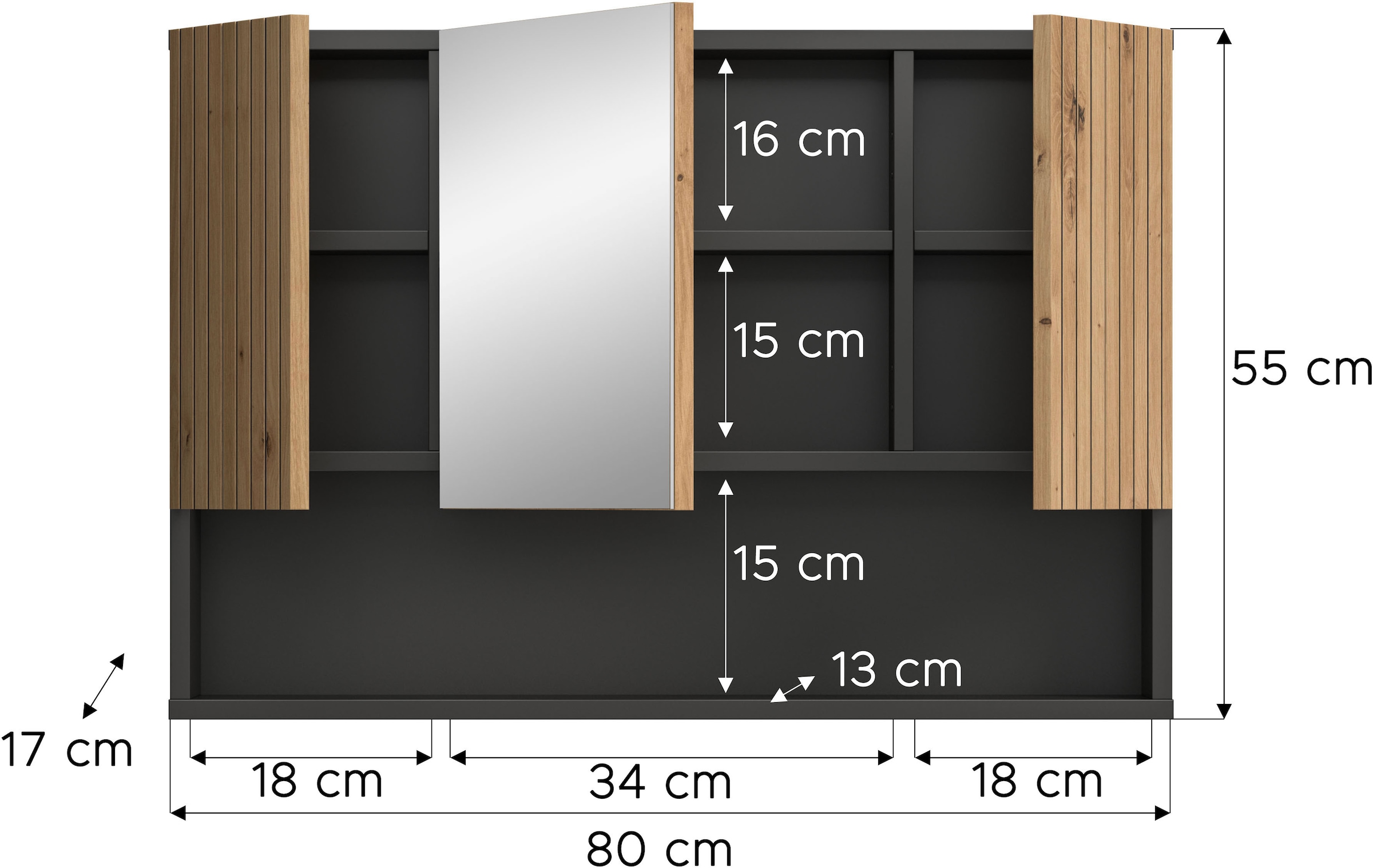 welltime Spiegelschrank »MANI, Spiegeltür, 1 offenes Fach, 3 Türen« 1 Stk. tlg. Spiegelschrank, Bad-Spiegel, Badezimmerspiegel, Spiegel, Bad