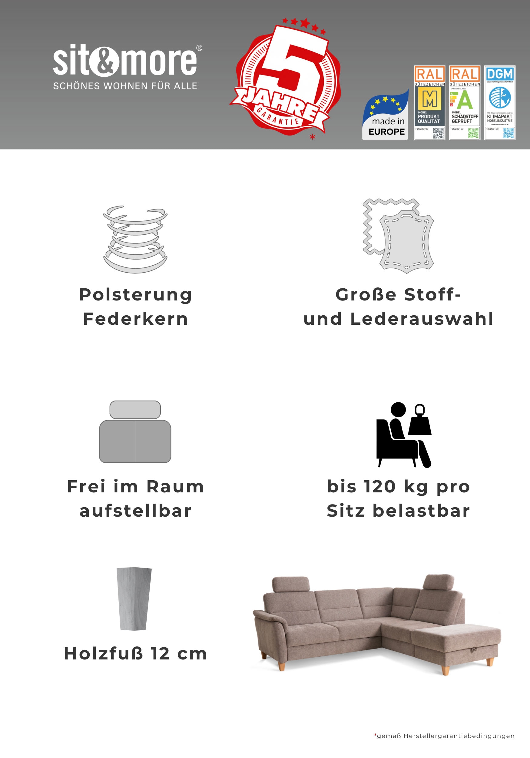 Home affaire Ecksofa »Palmera L-Form, B: 236 cm« optional Schlaffunktion & Bettkasten, Federkern