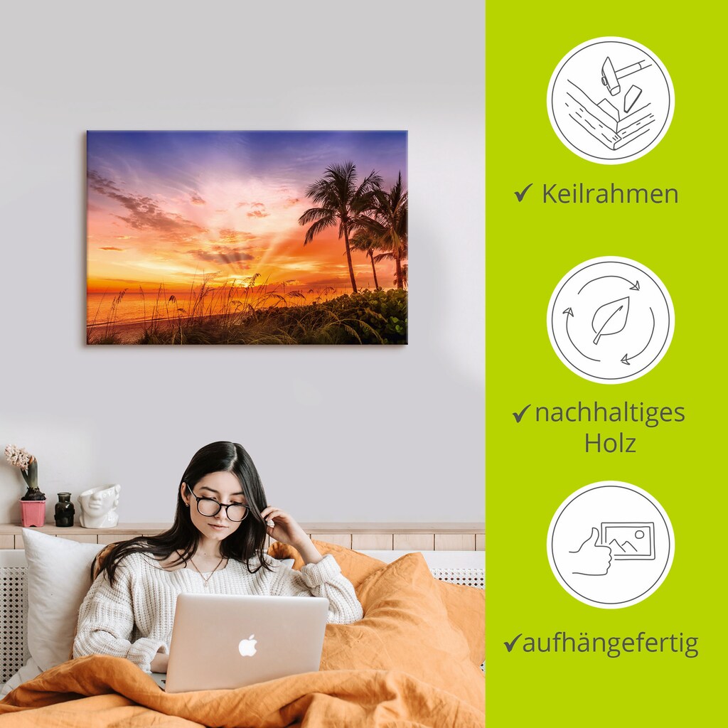 •	Artland Wandbild »BONITA BEACH Malerischer Sonnenuntergang«, (1 St.), in vielen Größen & Produktarten - Alubild/-Outdoorbild für den Außenbereich, Leinwandbild, Poster, Wandaufkleber/Wandtattoo auch für Badezimmer geeignet