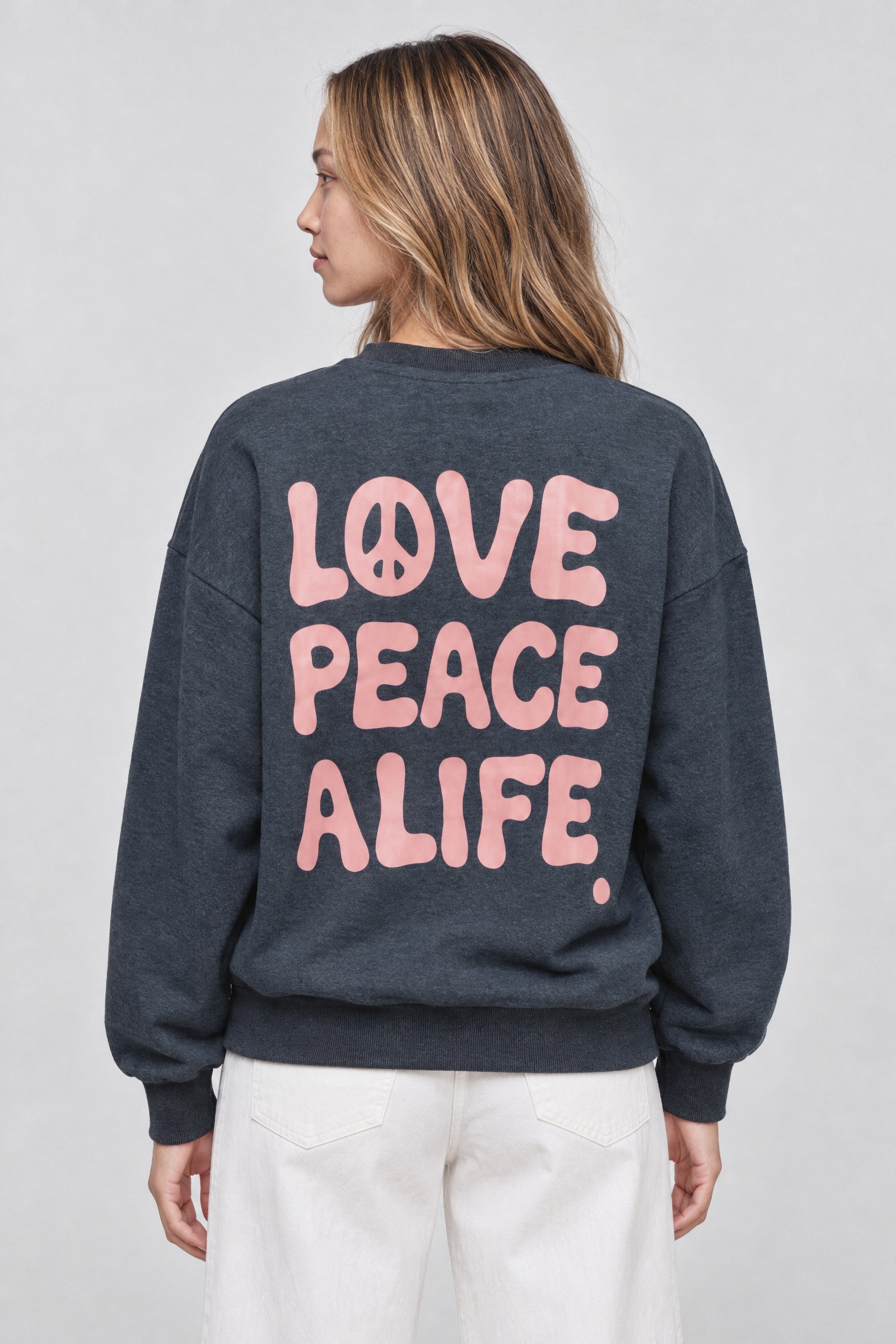 Alife & Kickin Sweatshirt , Peace-Zeichen im Rückenprint, Rippbündchen, Relaxed Fit
