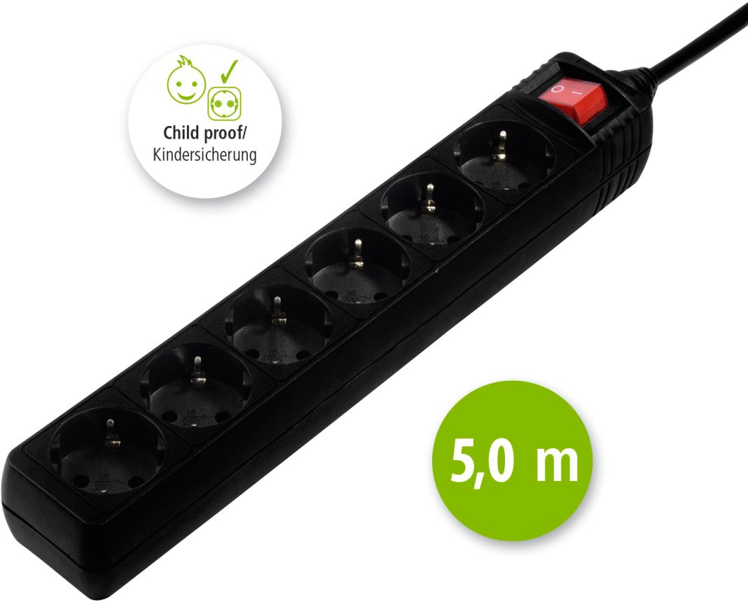 Hama Steckdosenleiste »Mehrfachsteckdosenleiste, 6-fach, mit Schalter, weiß, 5 m«, 6-fach, (Kabellänge 5 m)