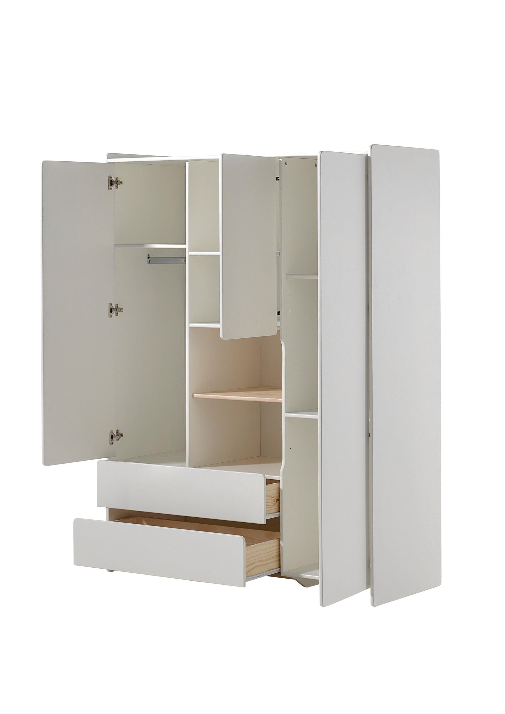 Vipack Kleiderschrank »Kiddy, mit funktioneller Einteilung und 2 Schubladen, stabil gebaut«, (H/T ca. 180x55cm, MDF weiß lackiert, Fachboden Kiefer), MDF-Oberfläche