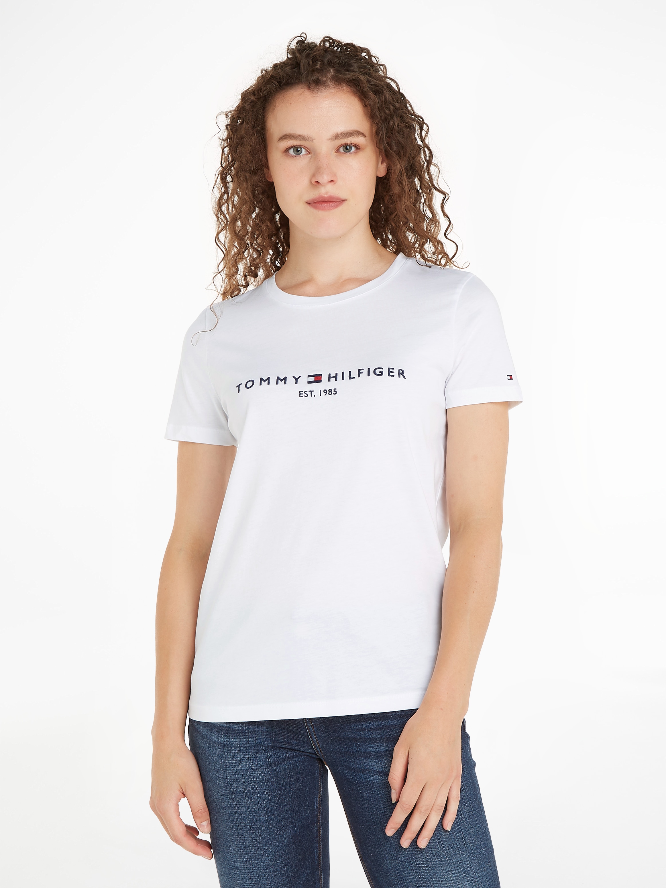 Tommy Hilfiger Rundhalsshirt »HERITAGE HILFIGER C-NK REG TEE«, mit gesticktem Tommy Hilfiger Linear Logo-Schriftzug